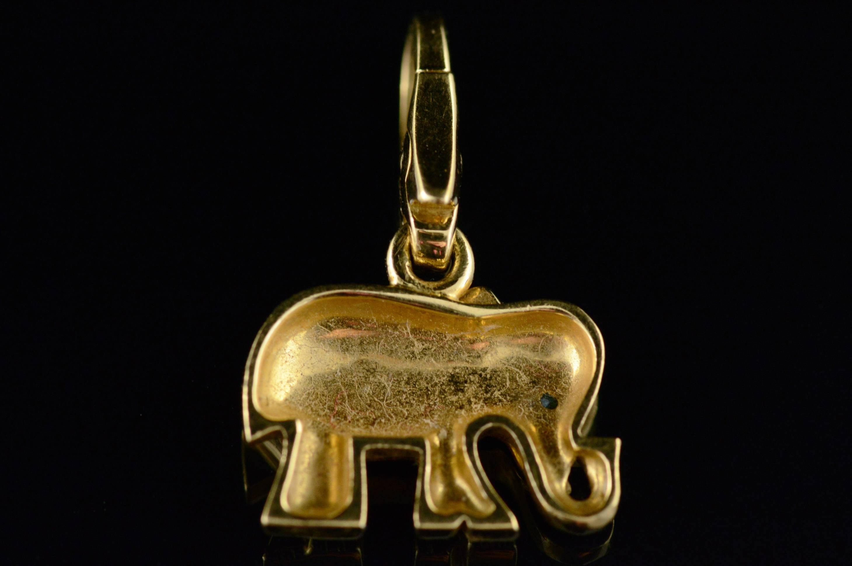 1970s Cartier Emerald Eye Gold Elephant Pendant 2