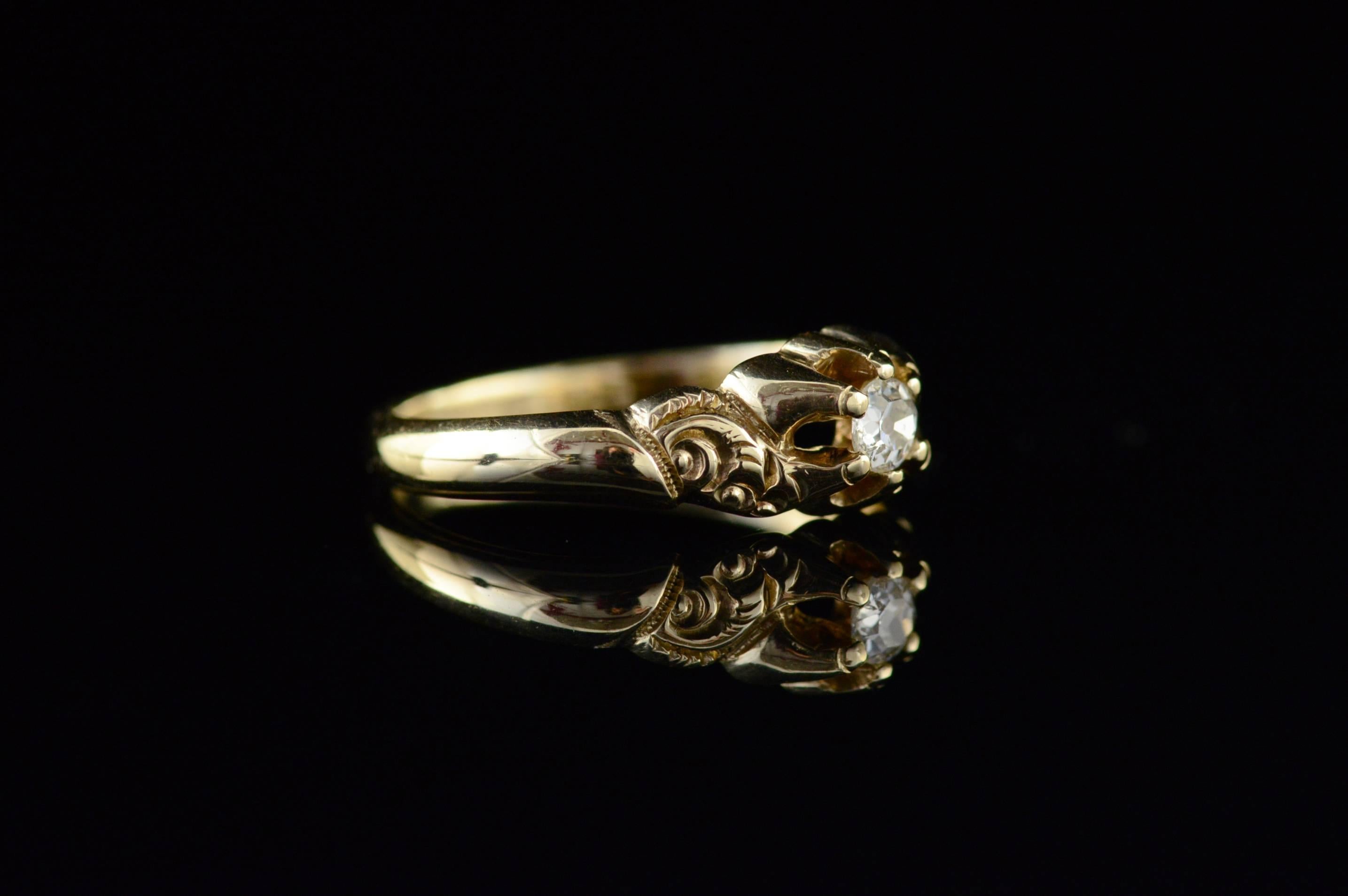 Victorian Mine Cut Diamond Gold Engagement Ring 1