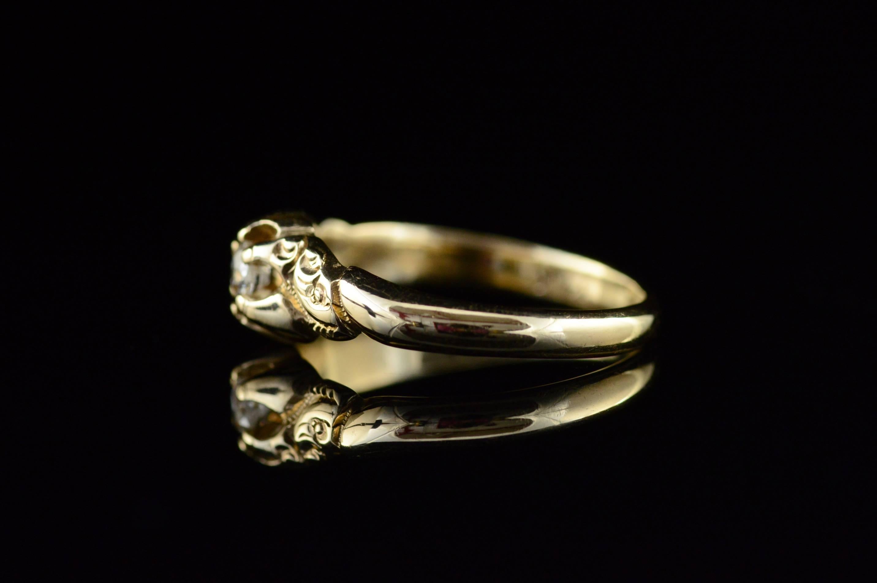 Women's Victorian Mine Cut Diamond Gold Engagement Ring