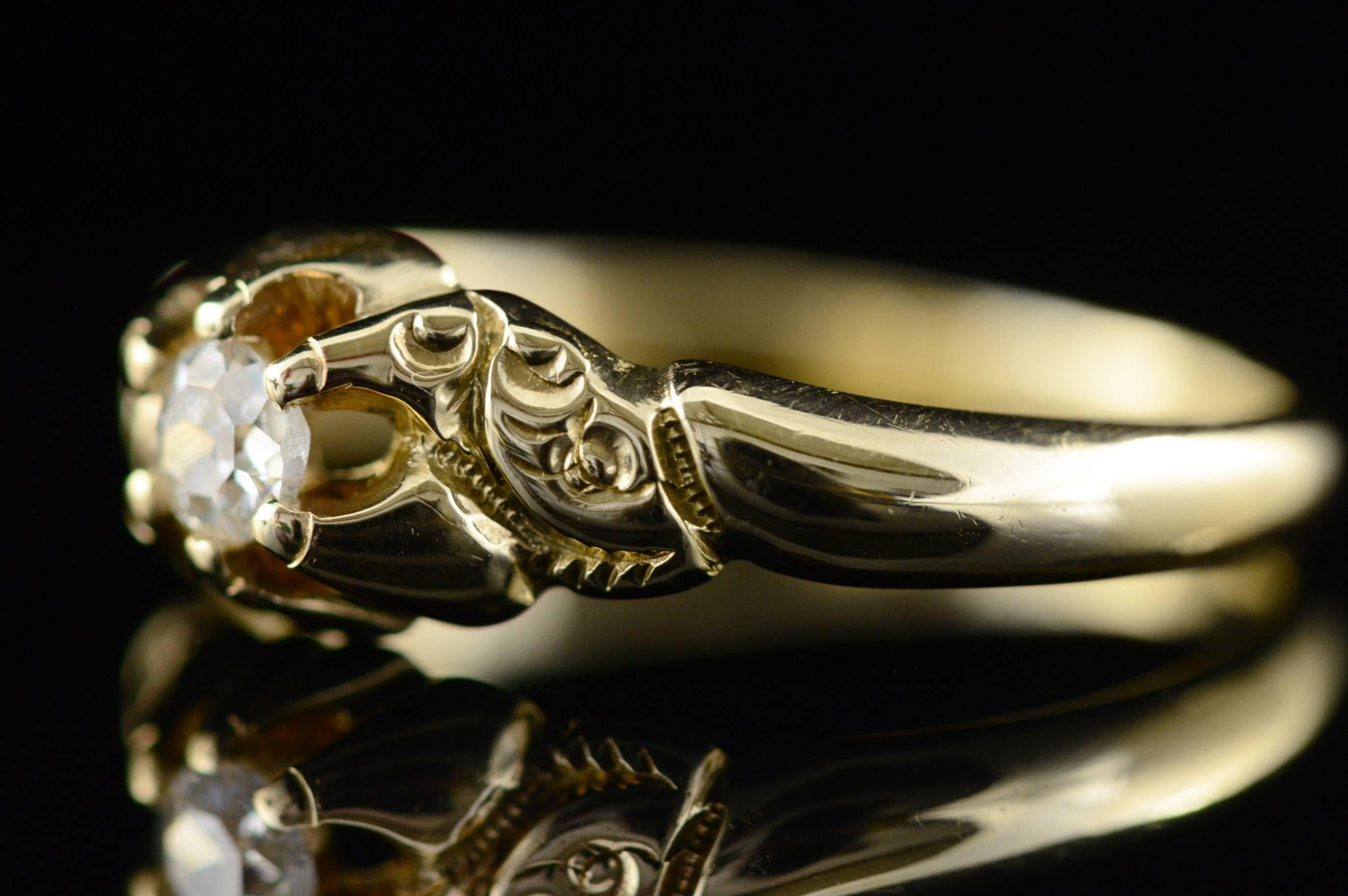 Victorian Mine Cut Diamond Gold Engagement Ring In Excellent Condition In Frederick, MD
