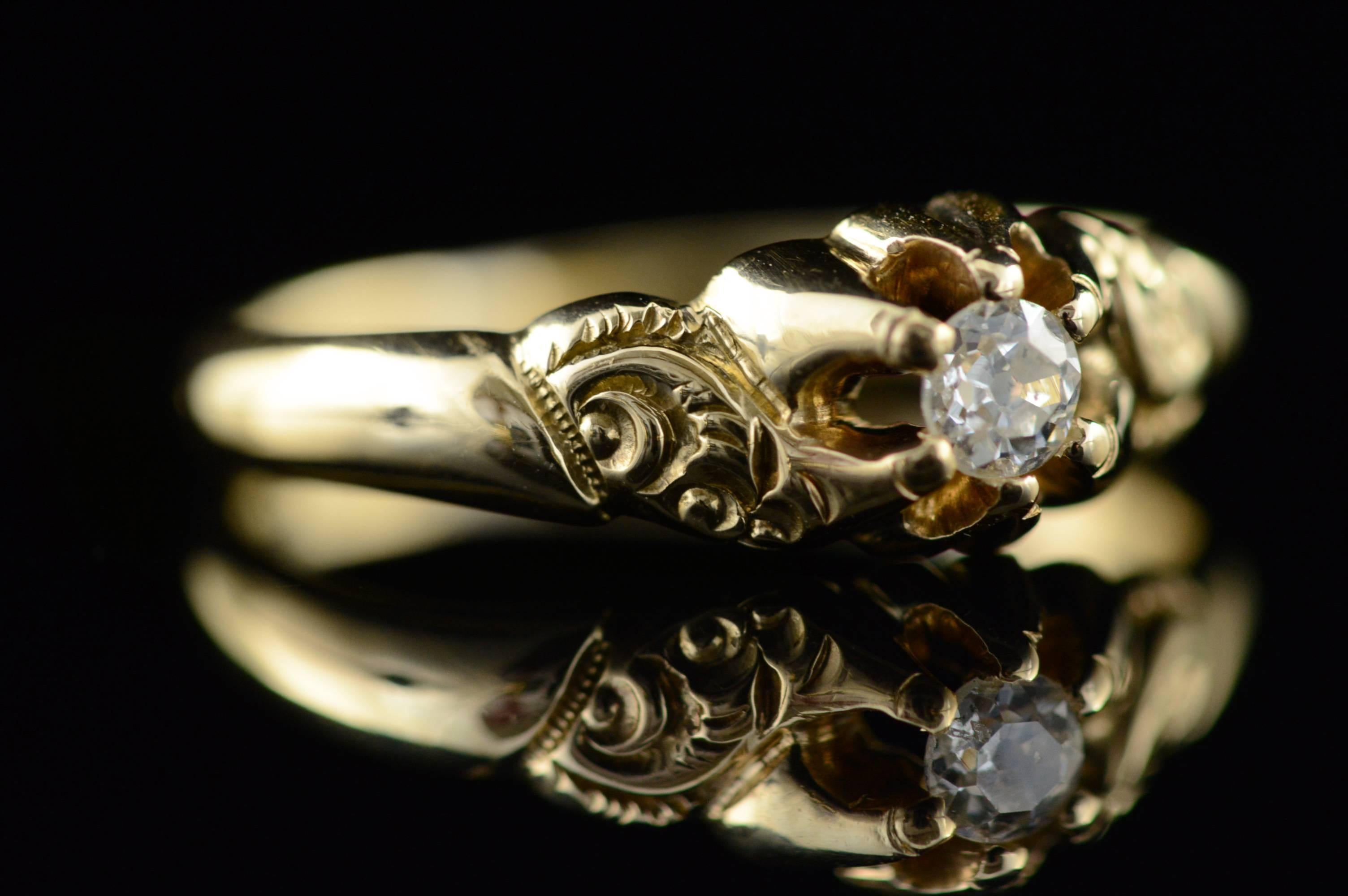 Late Victorian Victorian Mine Cut Diamond Gold Engagement Ring