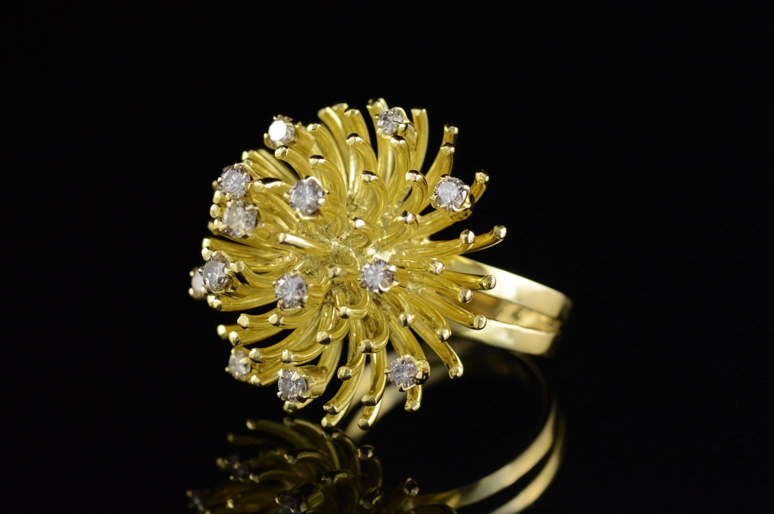 Women's or Men's Diamond Gold Starburst Ring