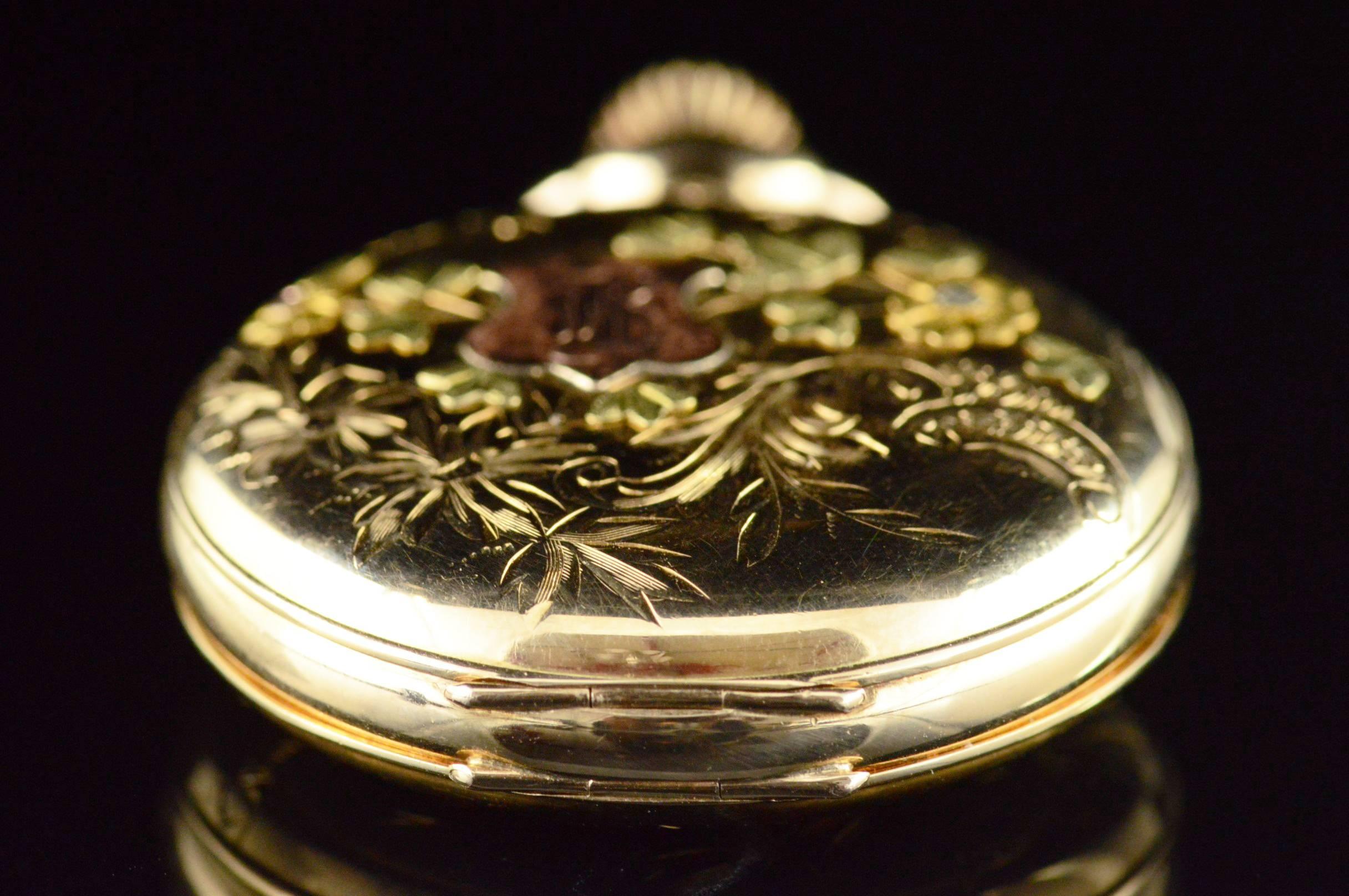 Late Victorian Elgin Tricolor Gold Hunter Case Pocket Watch