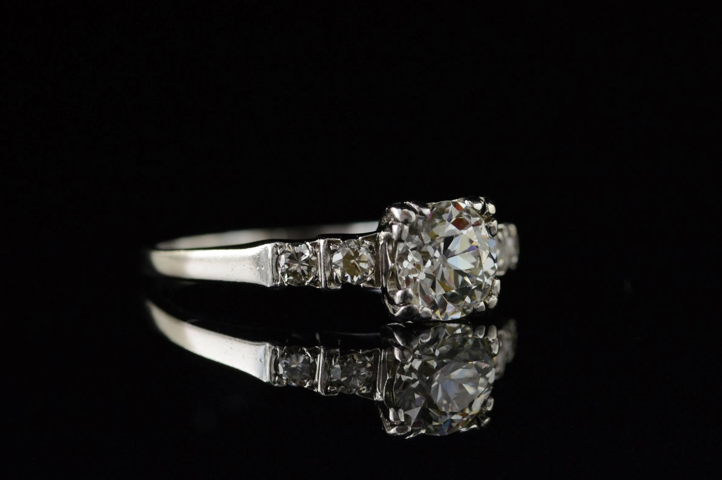 Women's 1940s 1.06 Carat Diamond Palladium Engagement Ring For Sale