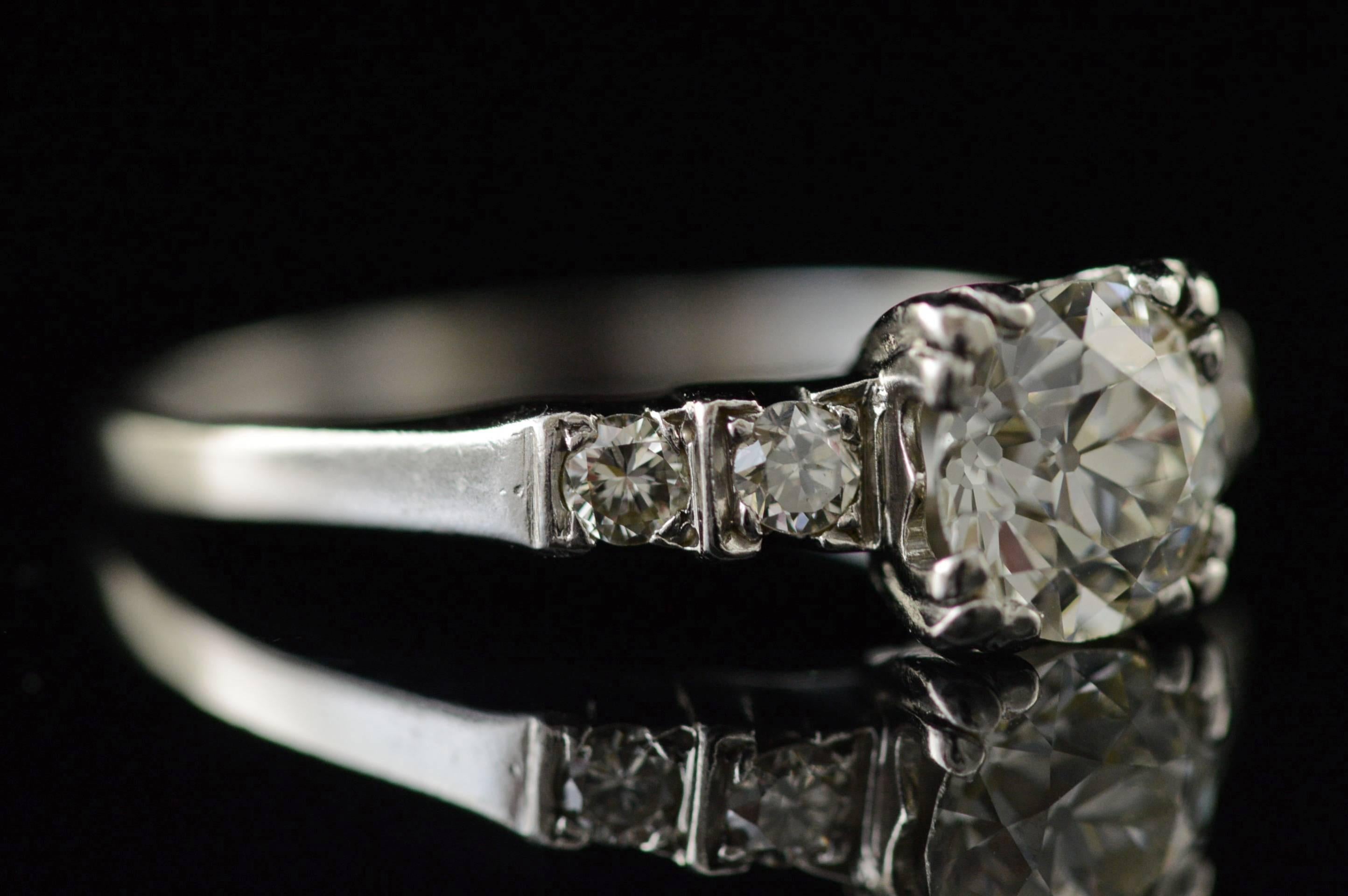 1940s 1.06 Carat Diamond Palladium Engagement Ring In Excellent Condition For Sale In Frederick, MD