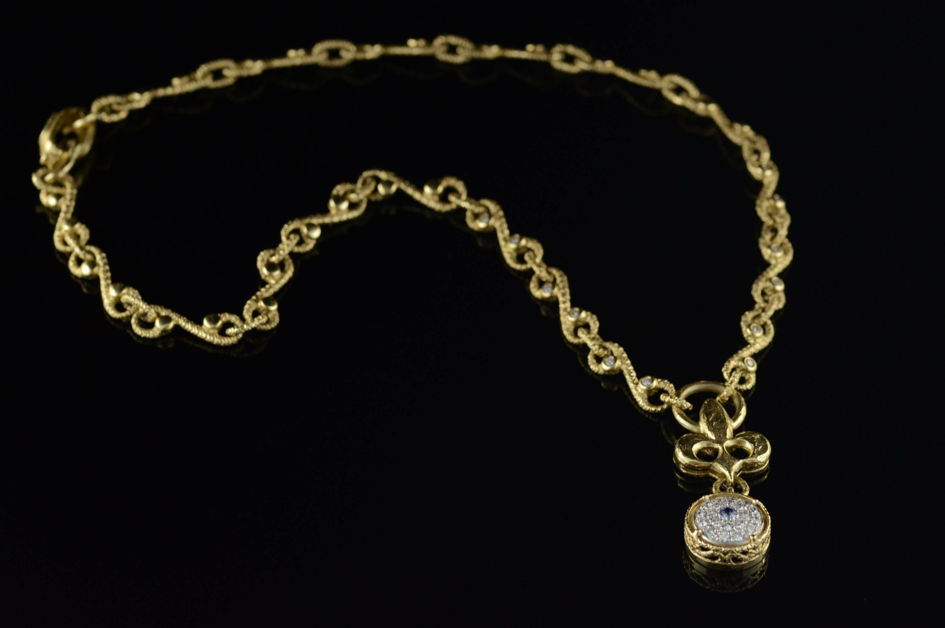 Torrini 0.60 Carat Sapphire Diamond Gold Necklace In Excellent Condition In Frederick, MD
