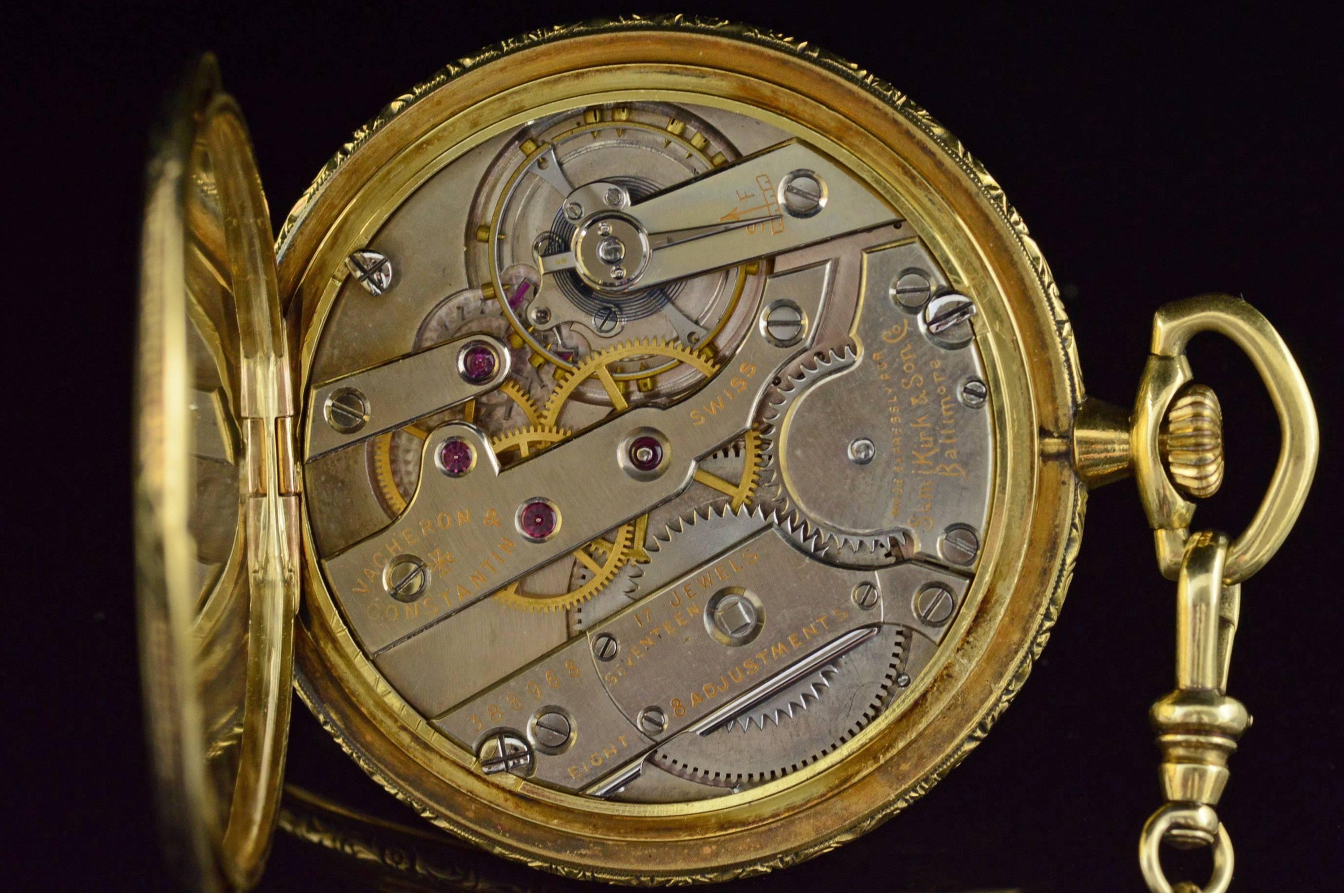 Vacheron & Constantin Yellow Gold Black Enamel Pocket Watch and Watch Chain 3