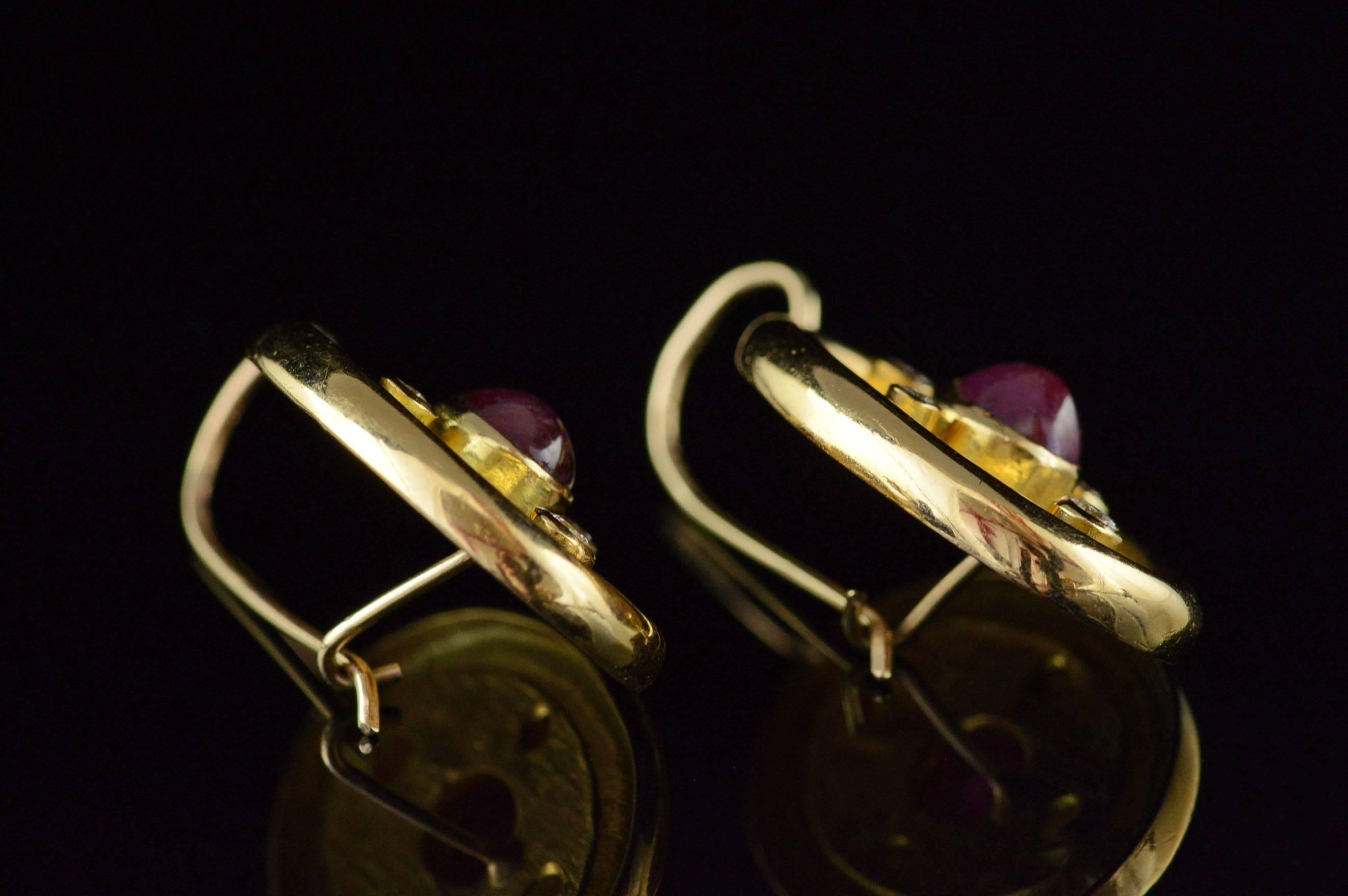 Ruby Diamond Gold Oval Modern Earrings 2