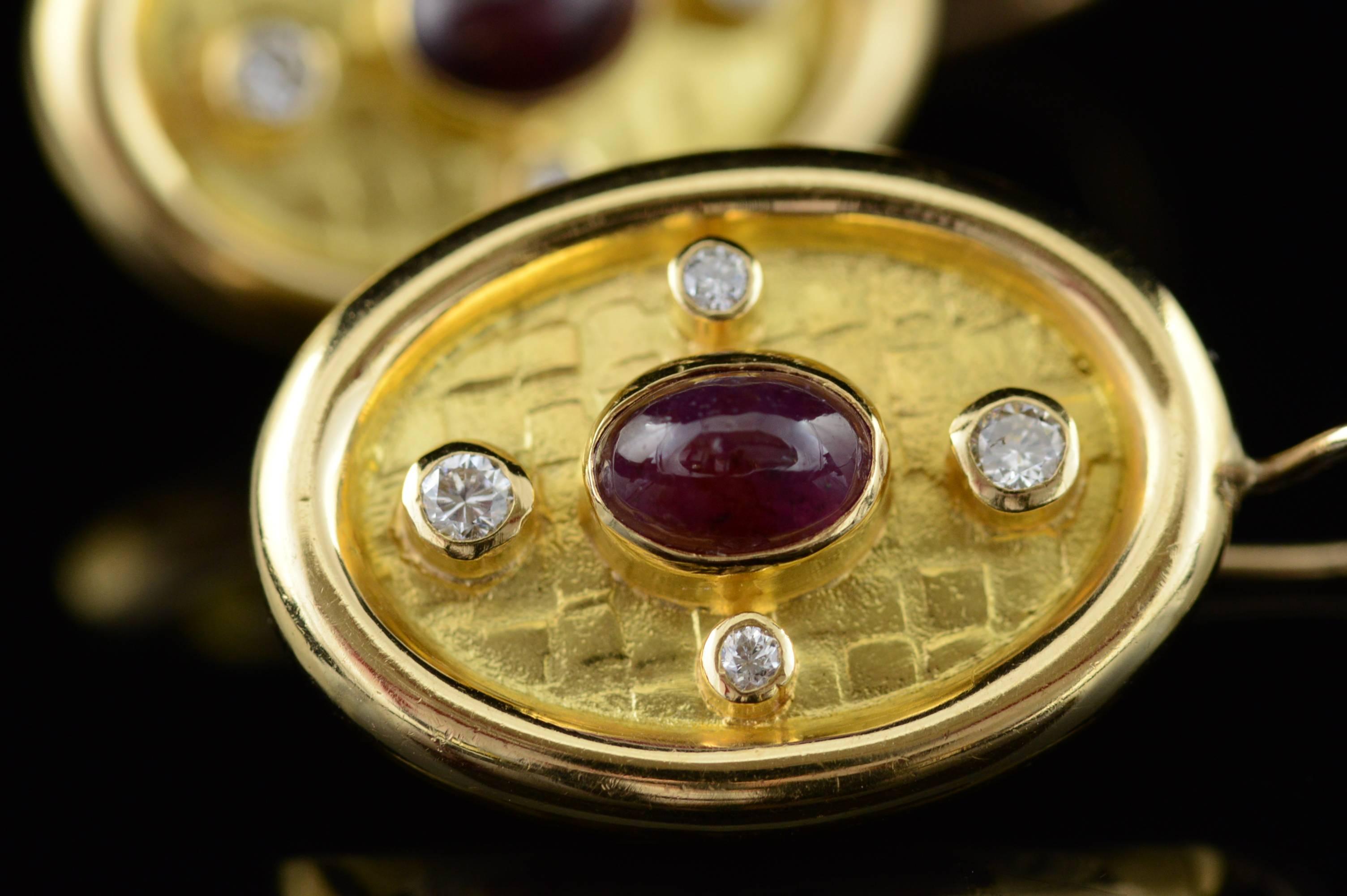 Women's Ruby Diamond Gold Oval Modern Earrings