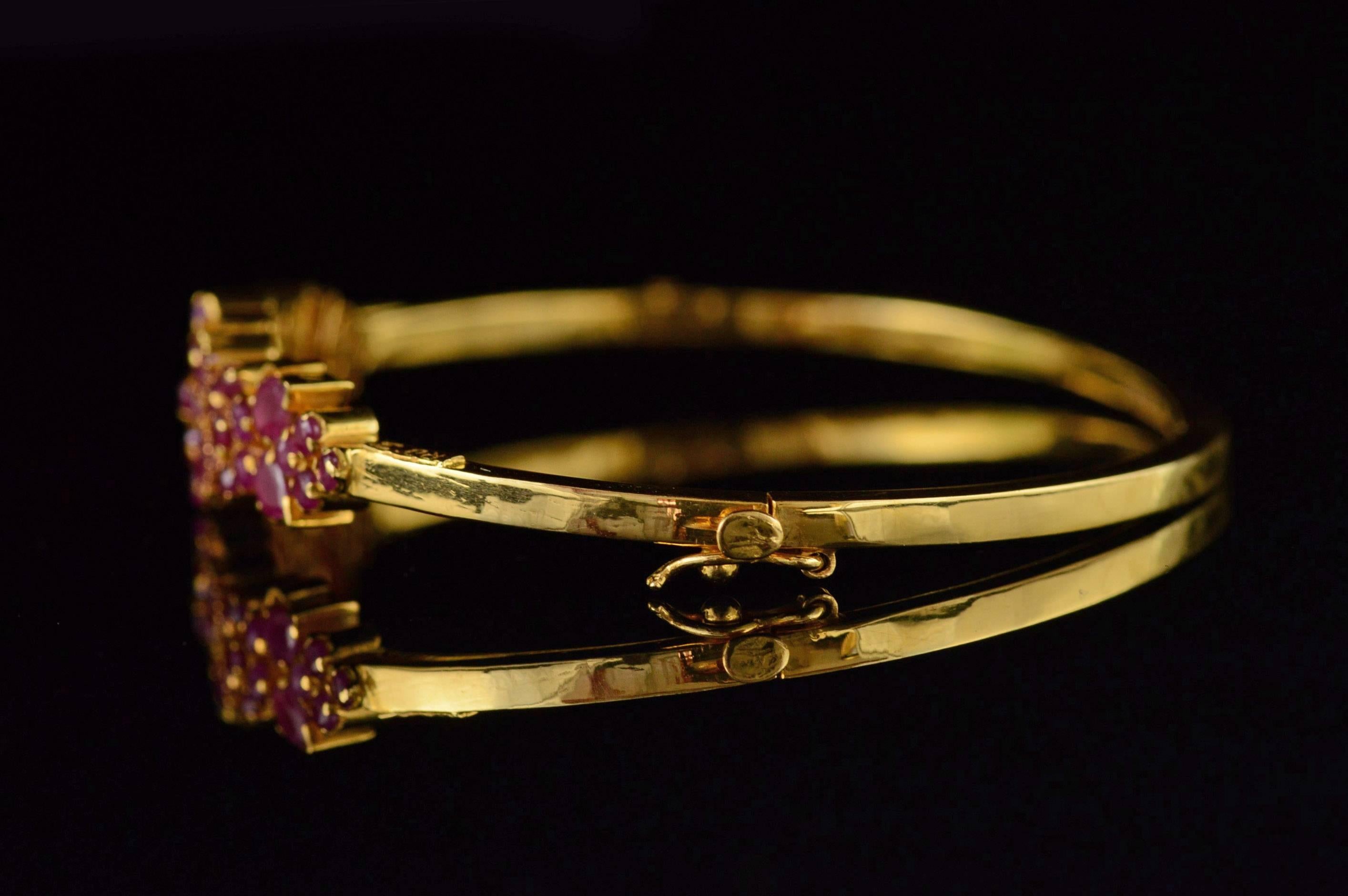 Ruby Gold Filigree Cluster Bangle Bracelet 3