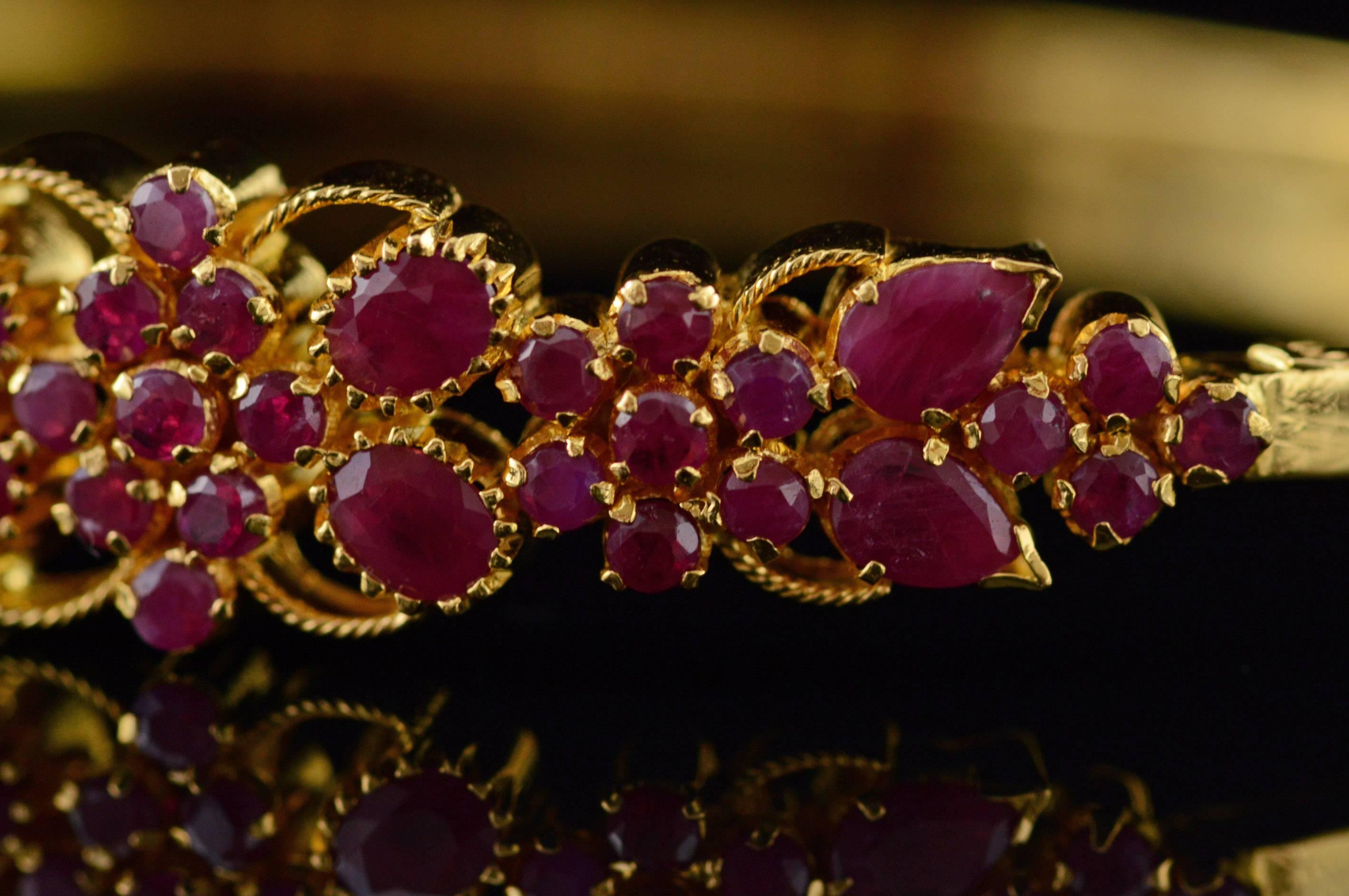 Women's Ruby Gold Filigree Cluster Bangle Bracelet