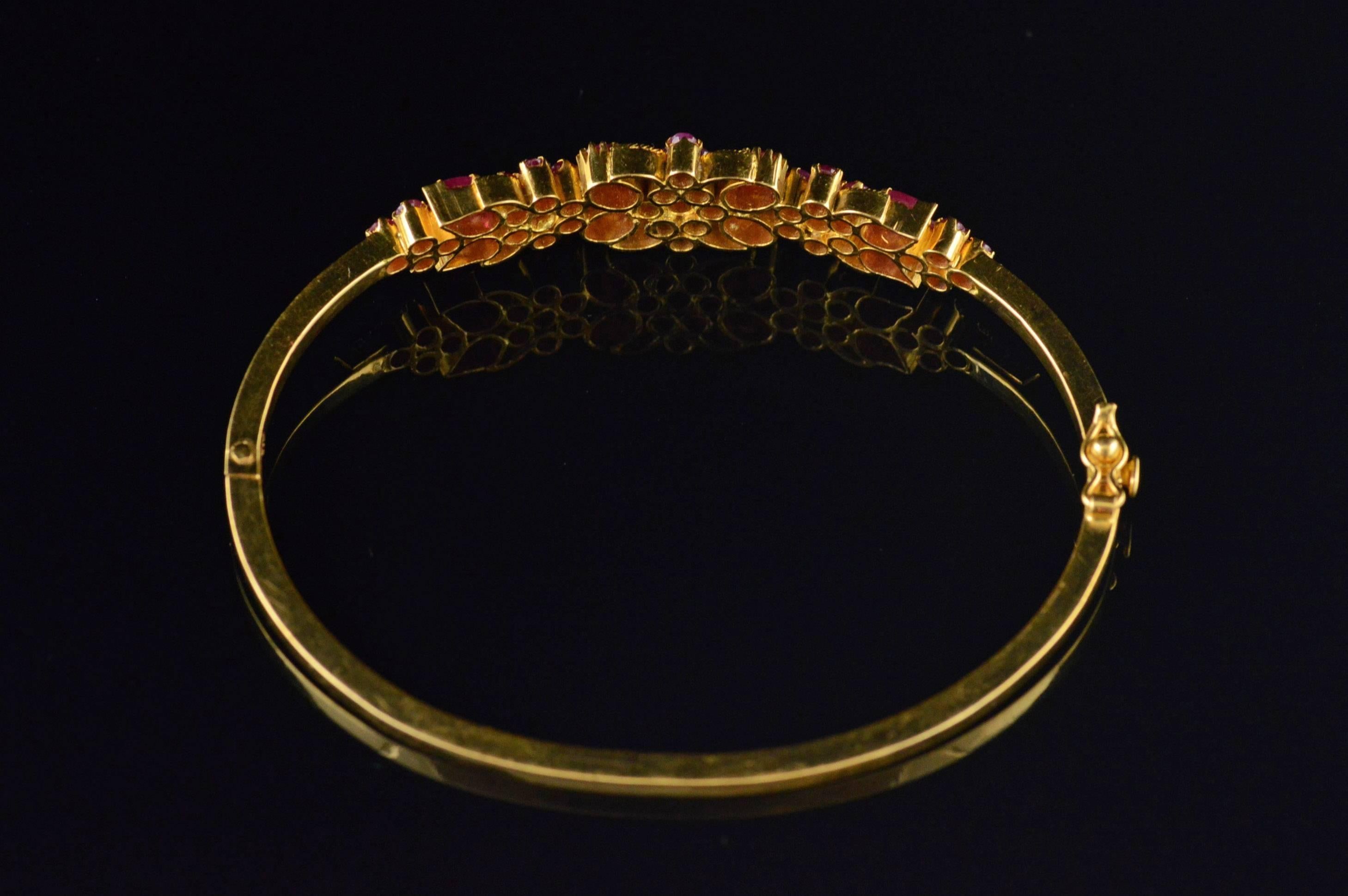 Ruby Gold Filigree Cluster Bangle Bracelet 6