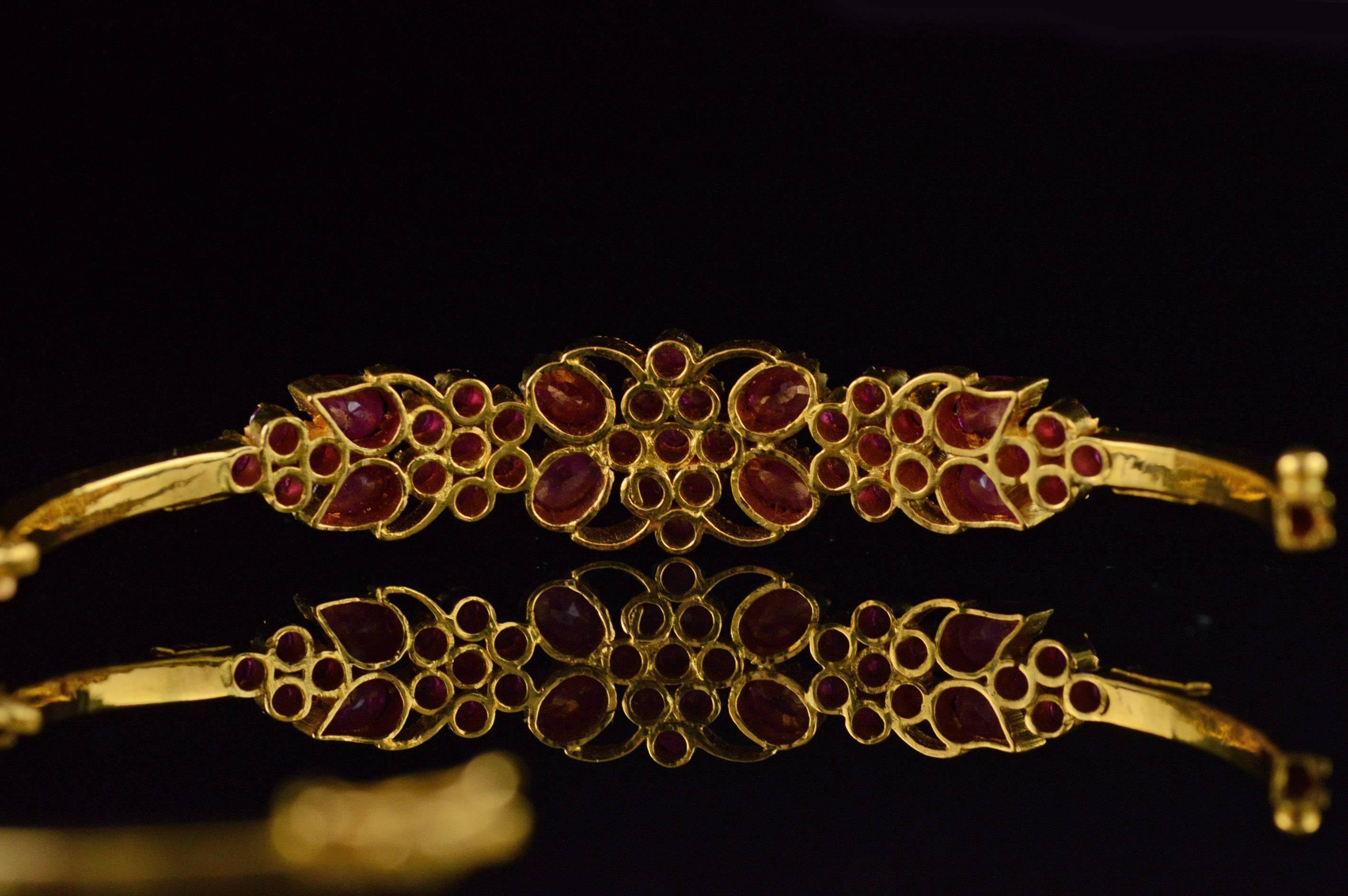 Ruby Gold Filigree Cluster Bangle Bracelet 5