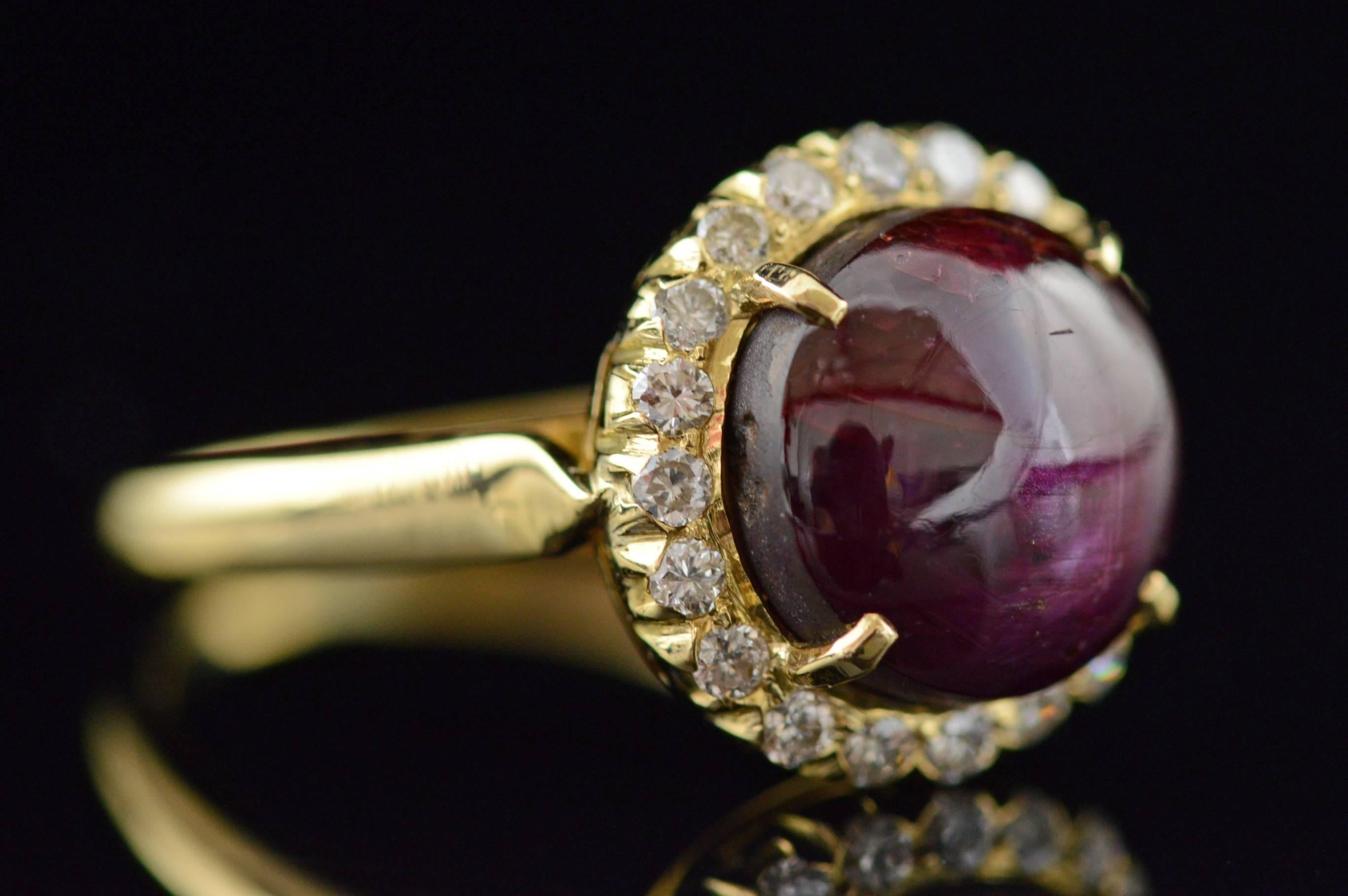3.10 Carat Cats Eye Ruby Diamond Gold Ring For Sale 1