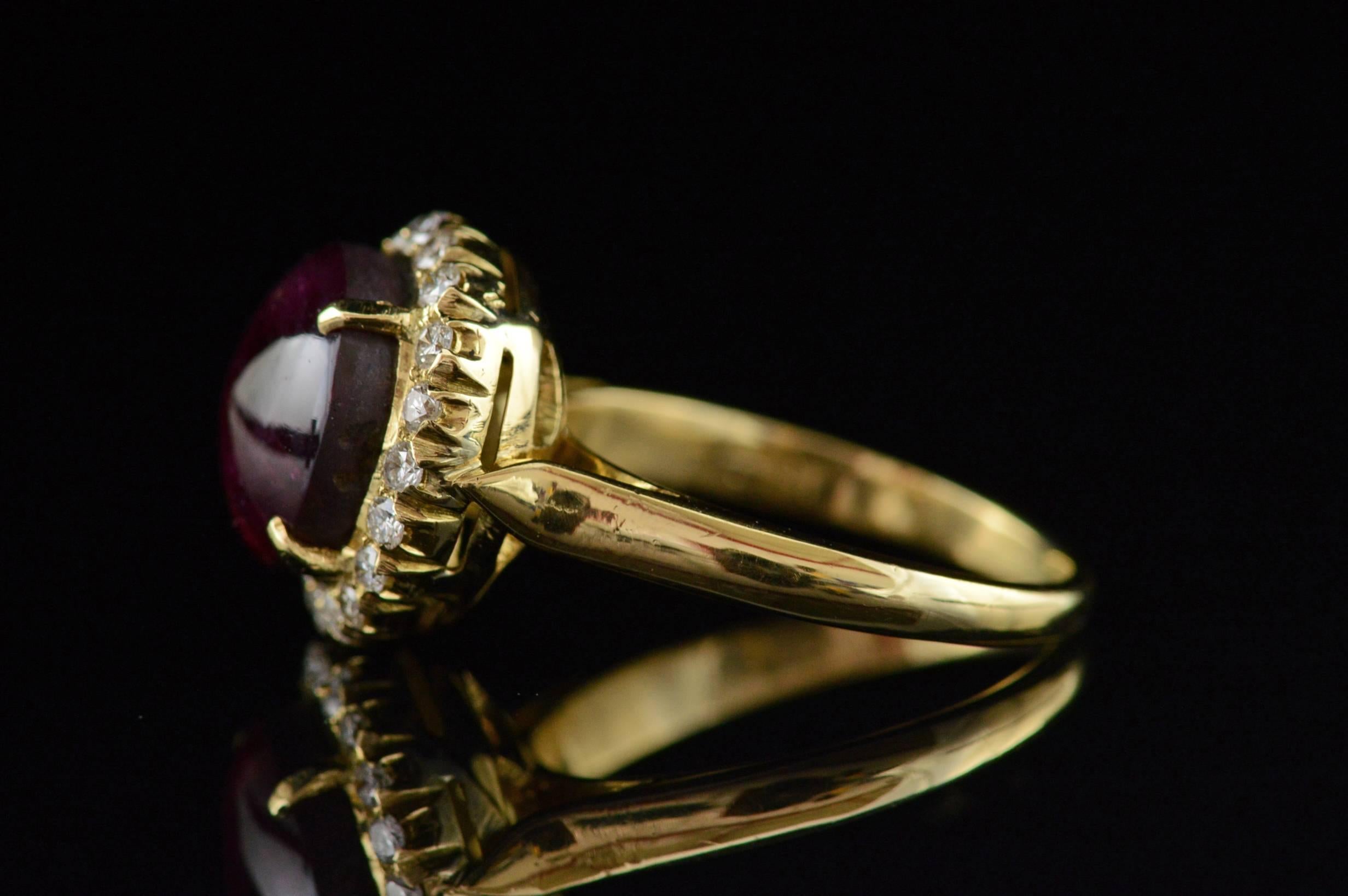 3.10 Carat Cats Eye Ruby Diamond Gold Ring For Sale 2