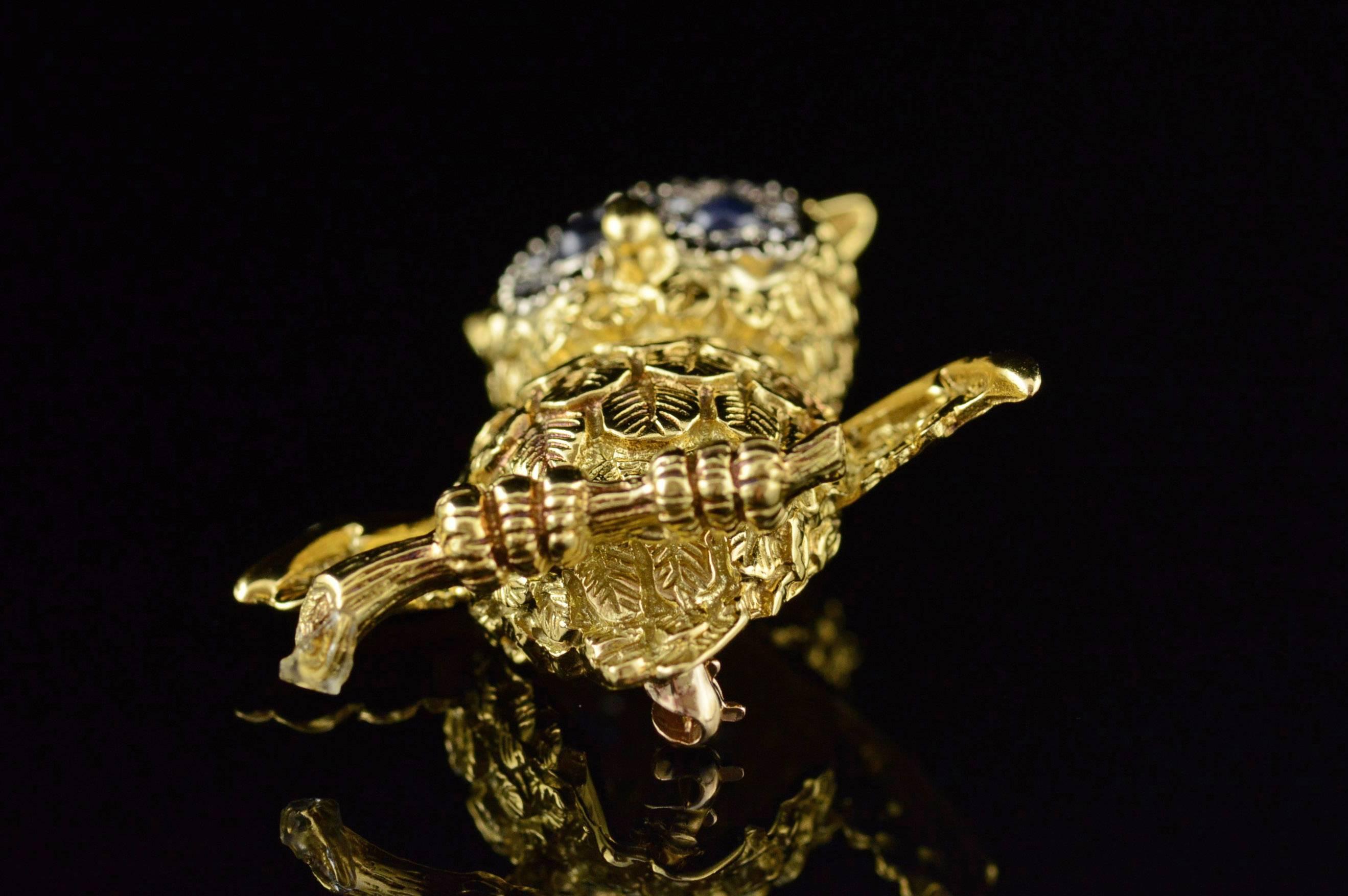 Sapphire Diamond Gold Owl Pin 5