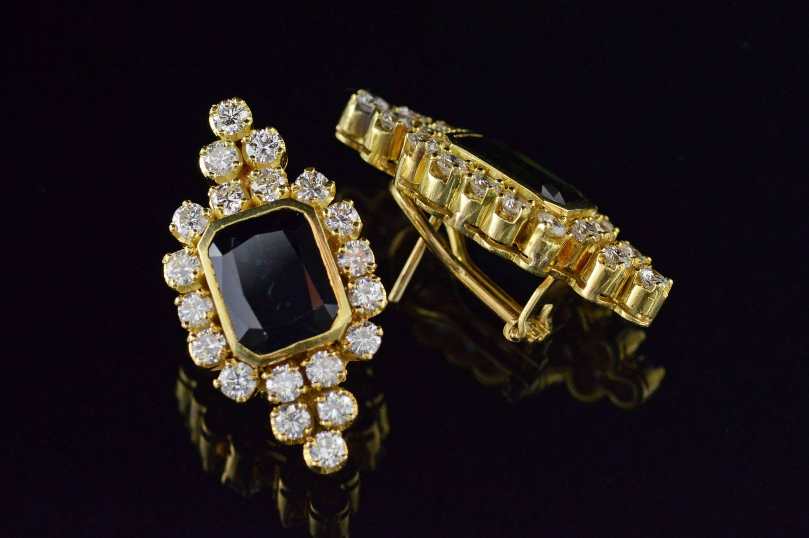 Women's  Sapphire Diamond Gold Earrings For Sale