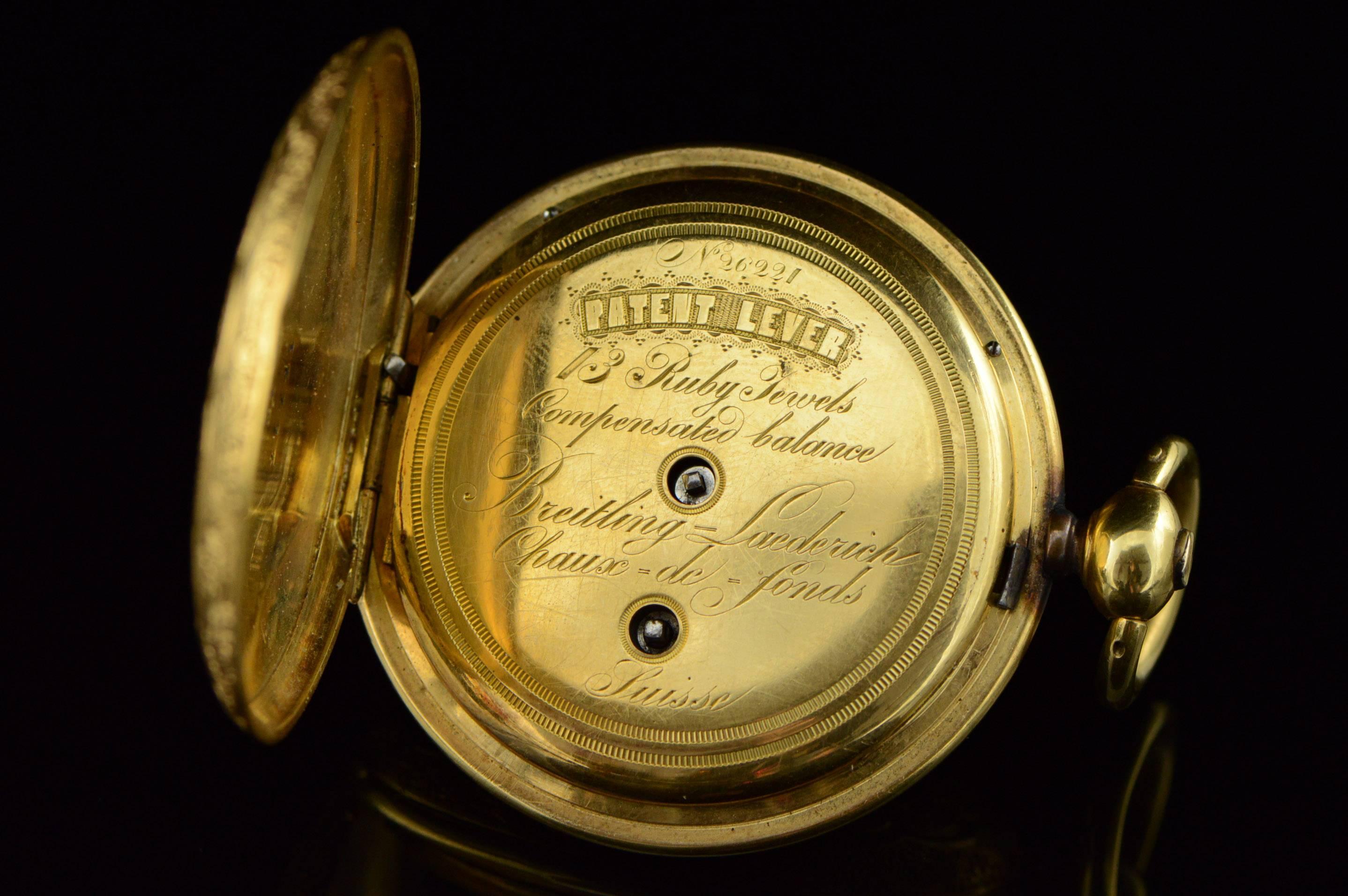 Breitling Laederick Gold Enamel Victorian Pocket Watch 1850s 1