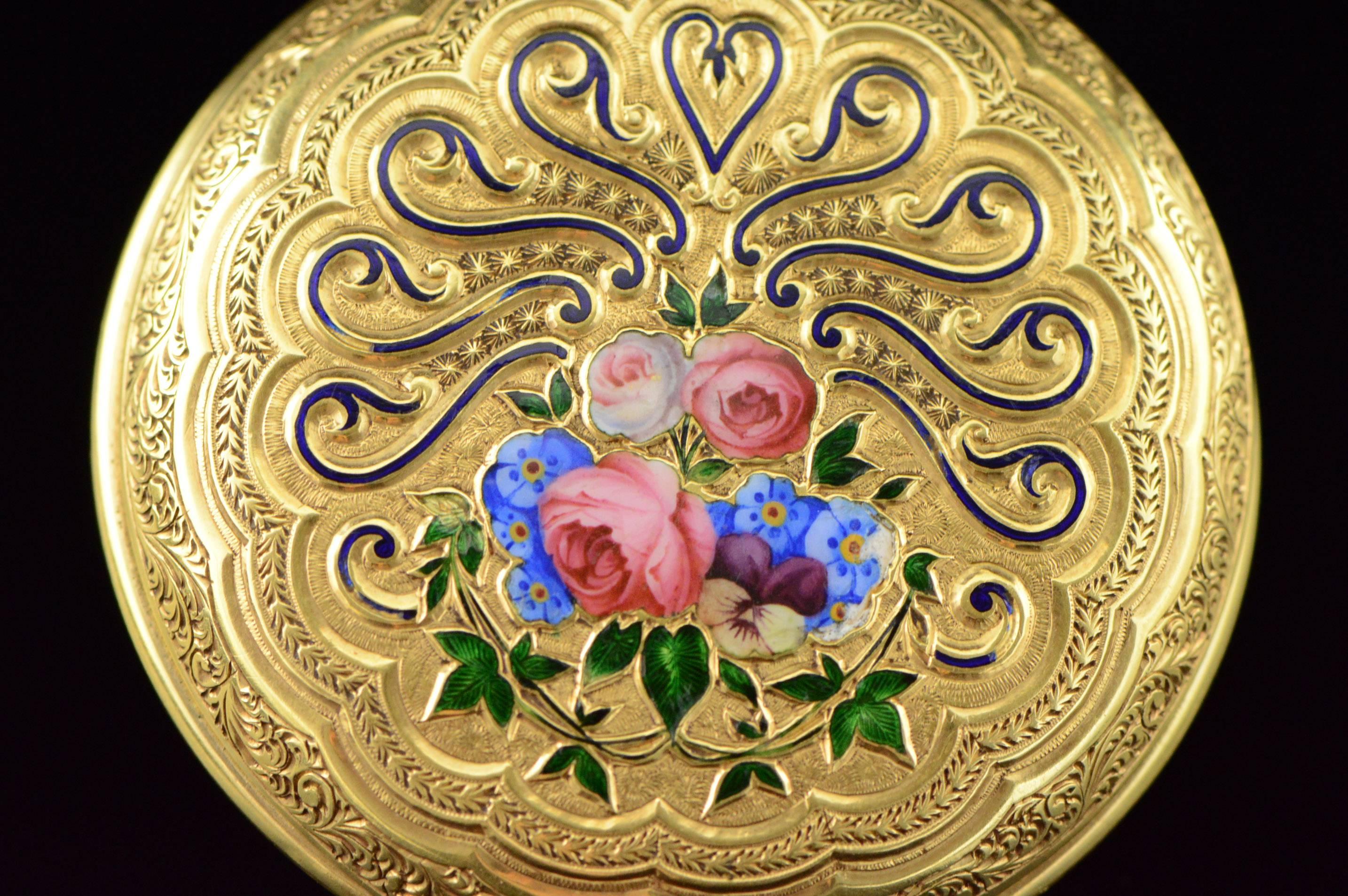 Breitling Laederick Gold Enamel Victorian Pocket Watch 1850s In Excellent Condition In Frederick, MD
