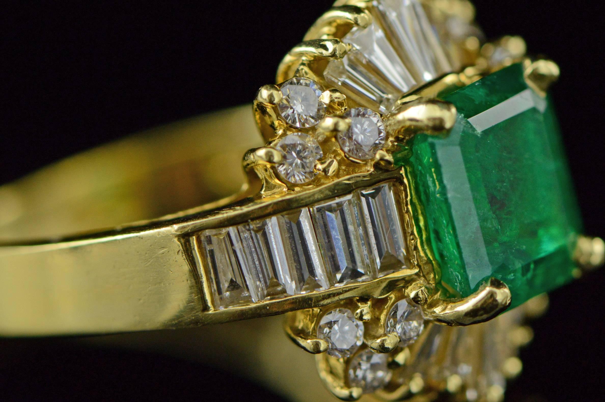 2.17 Carat Emerald & Diamond Gold Ring For Sale 2