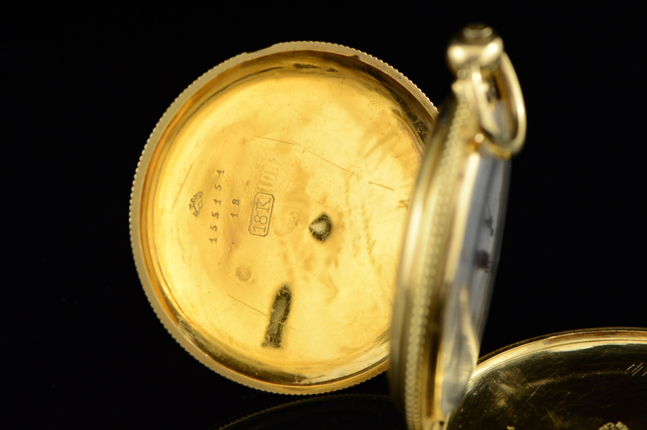 Longines Ernest Francillon Yellow Gold Enamel Key Wind Pocket Watch circa 1850s  In Excellent Condition In Frederick, MD