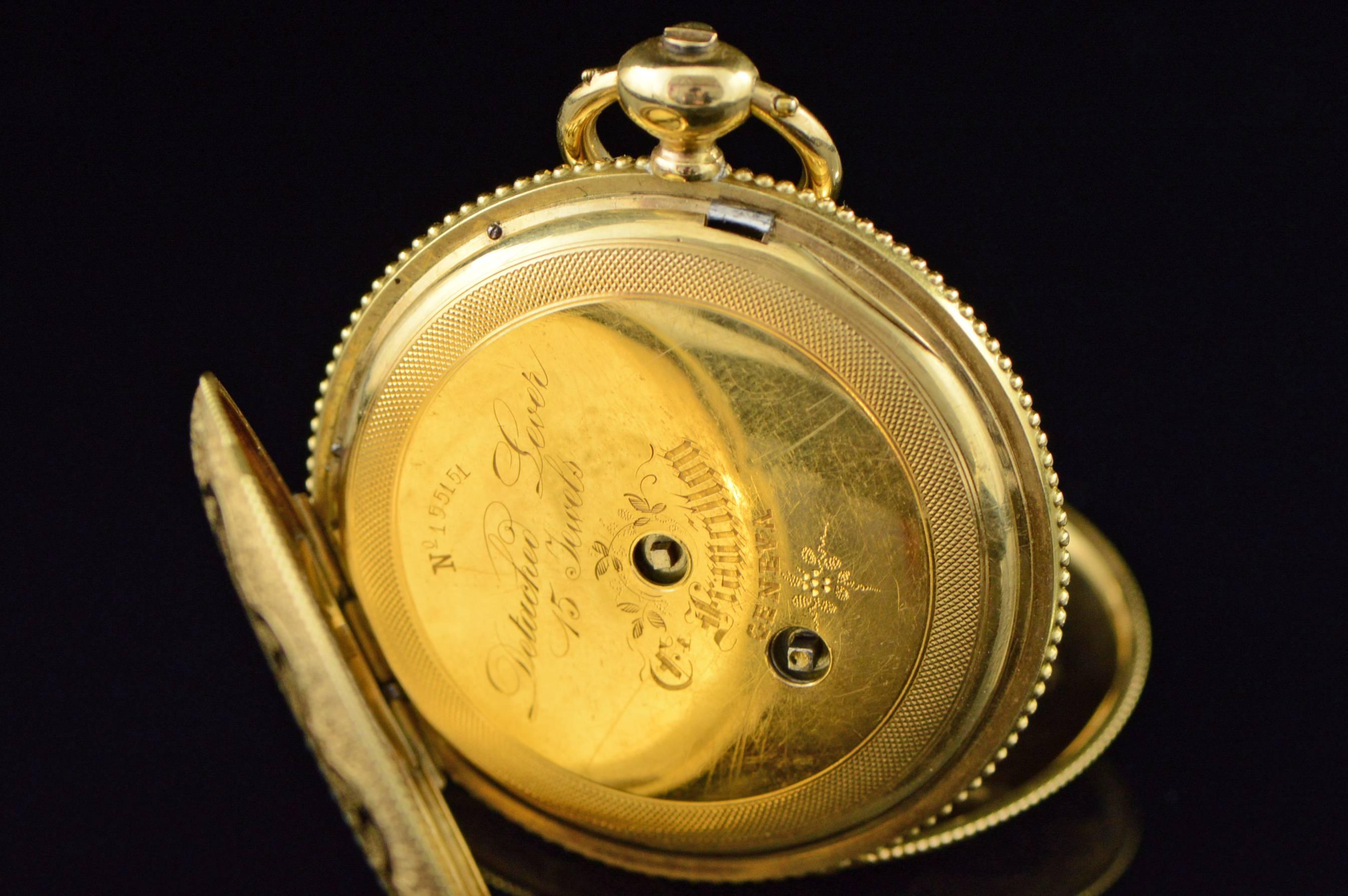 Women's or Men's Longines Ernest Francillon Yellow Gold Enamel Key Wind Pocket Watch circa 1850s 