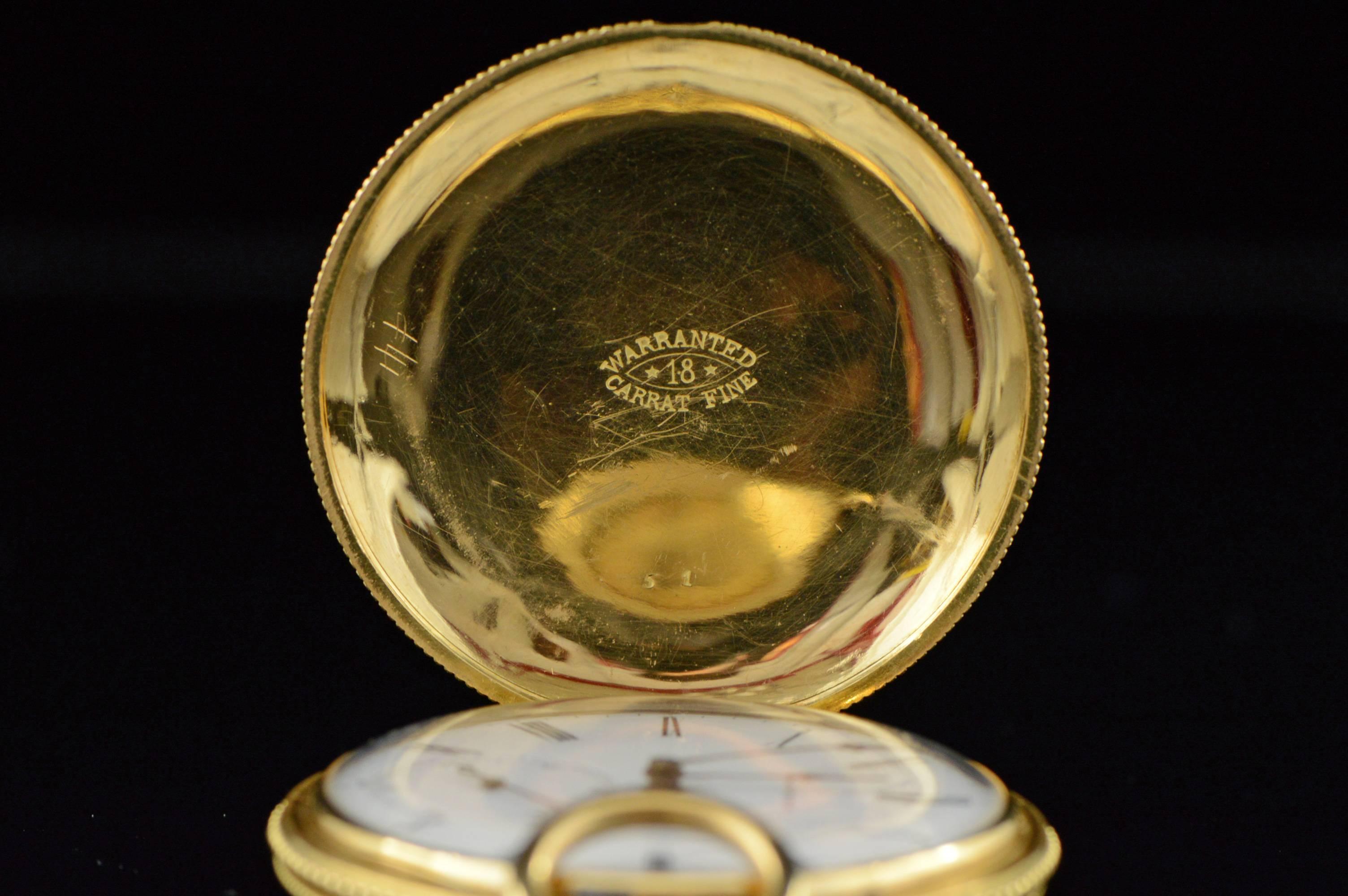 High Victorian Longines Ernest Francillon Yellow Gold Enamel Key Wind Pocket Watch circa 1850s 