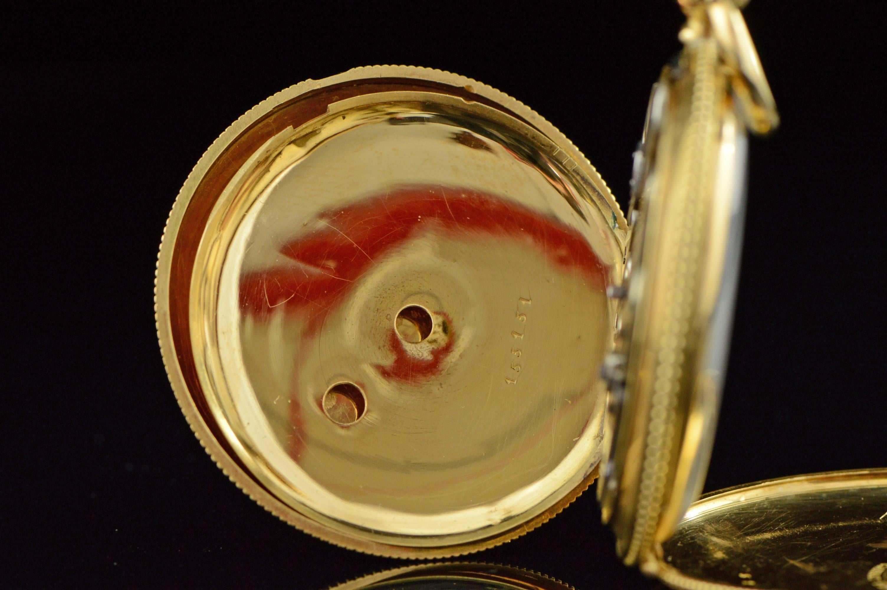 Longines Ernest Francillon Yellow Gold Enamel Key Wind Pocket Watch circa 1850s  1