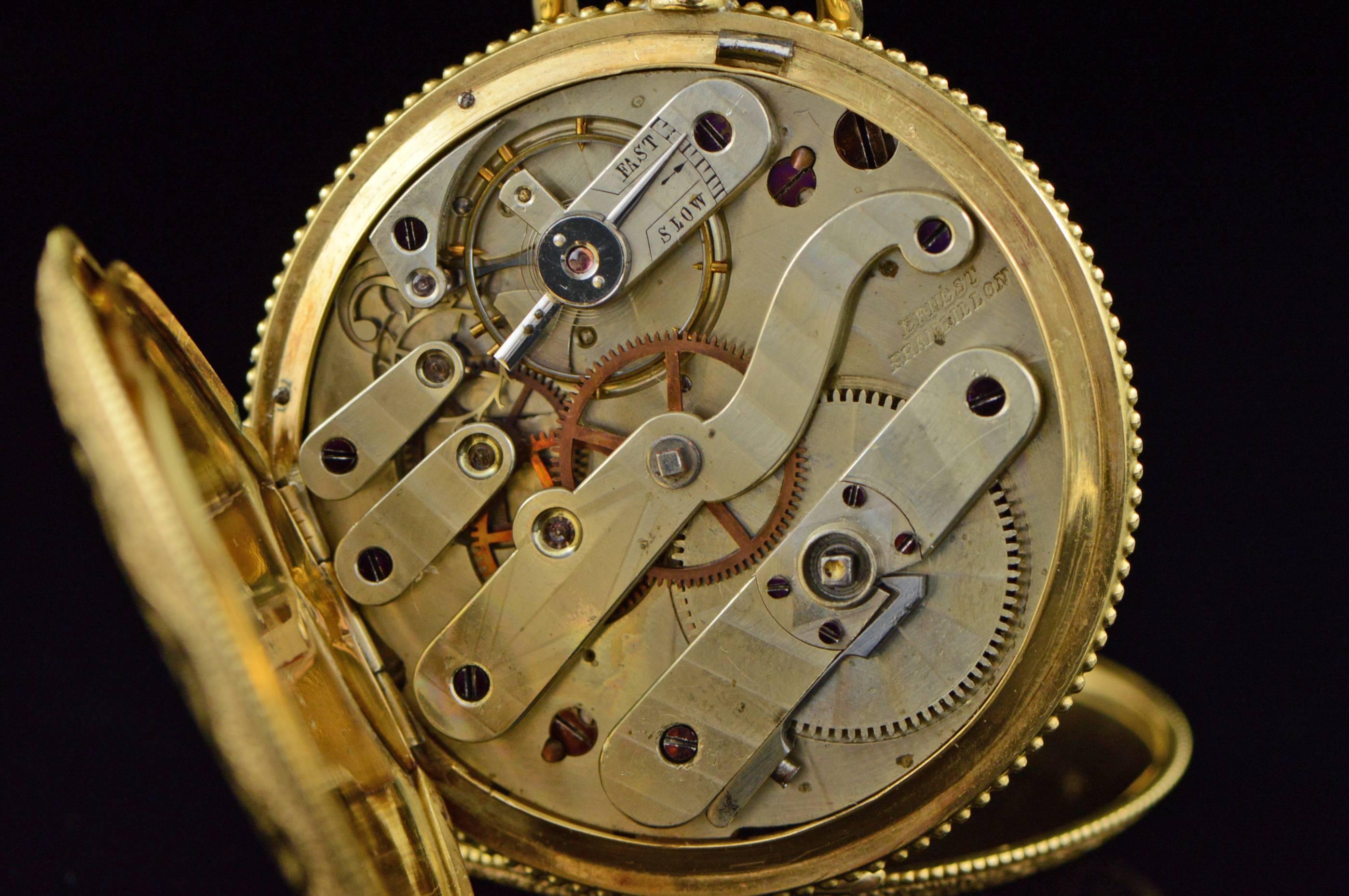 Longines Ernest Francillon Yellow Gold Enamel Key Wind Pocket Watch circa 1850s  2