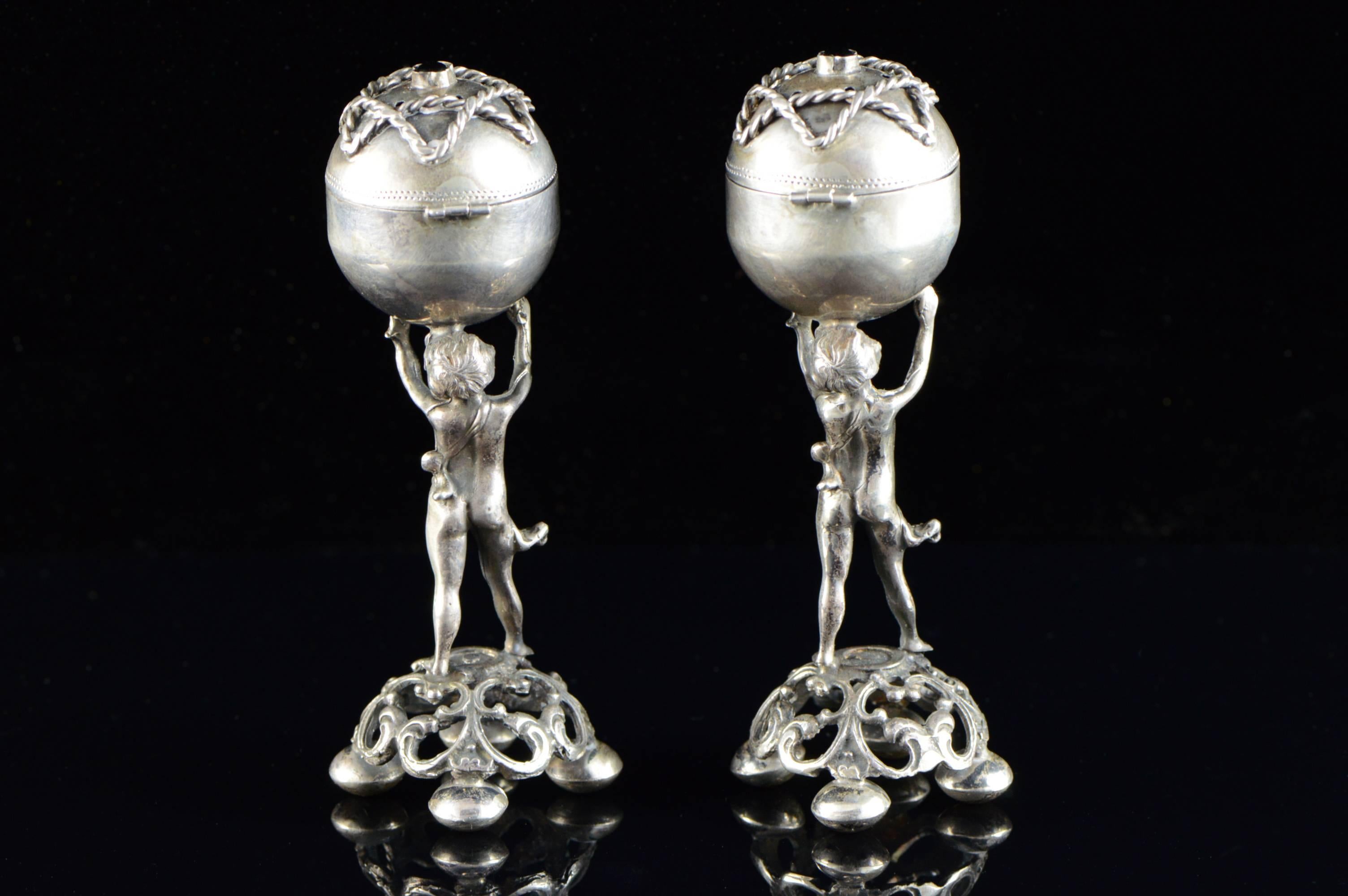 Women's or Men's Silver 18th Century Russian Judaica Spice / Salt and Pepper Shakers For Sale