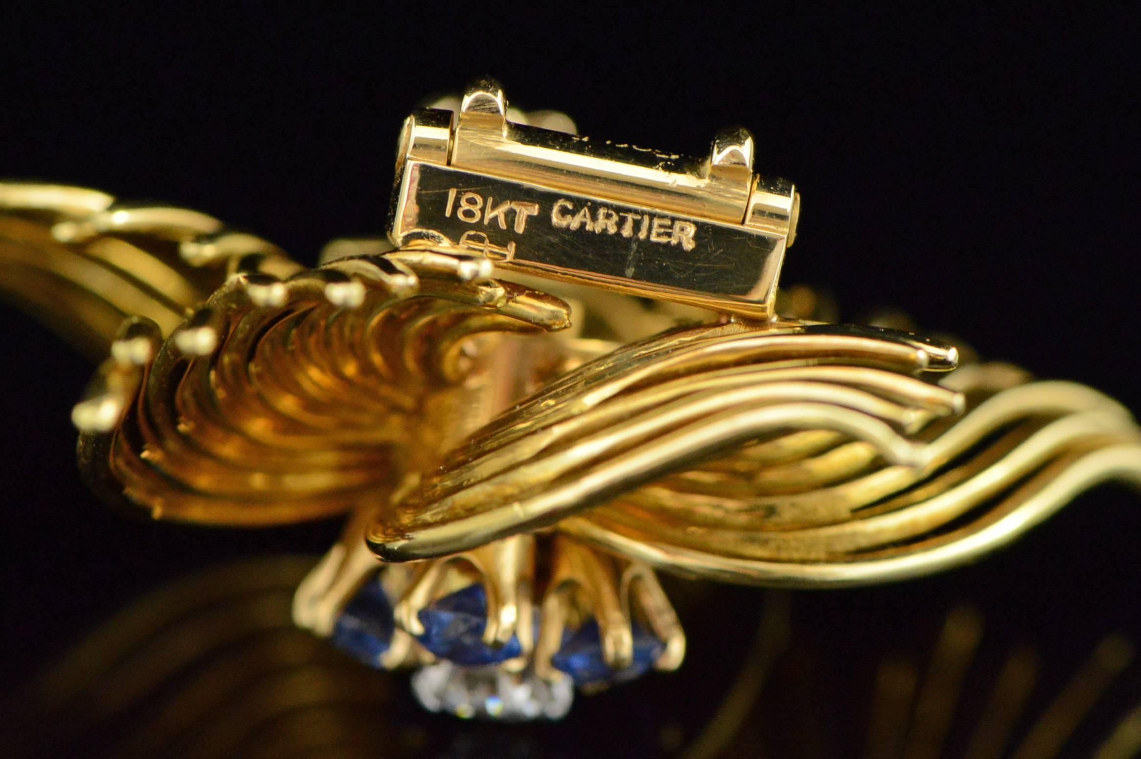 Cartier Sapphire and Diamond Retro Gold Brooch 5