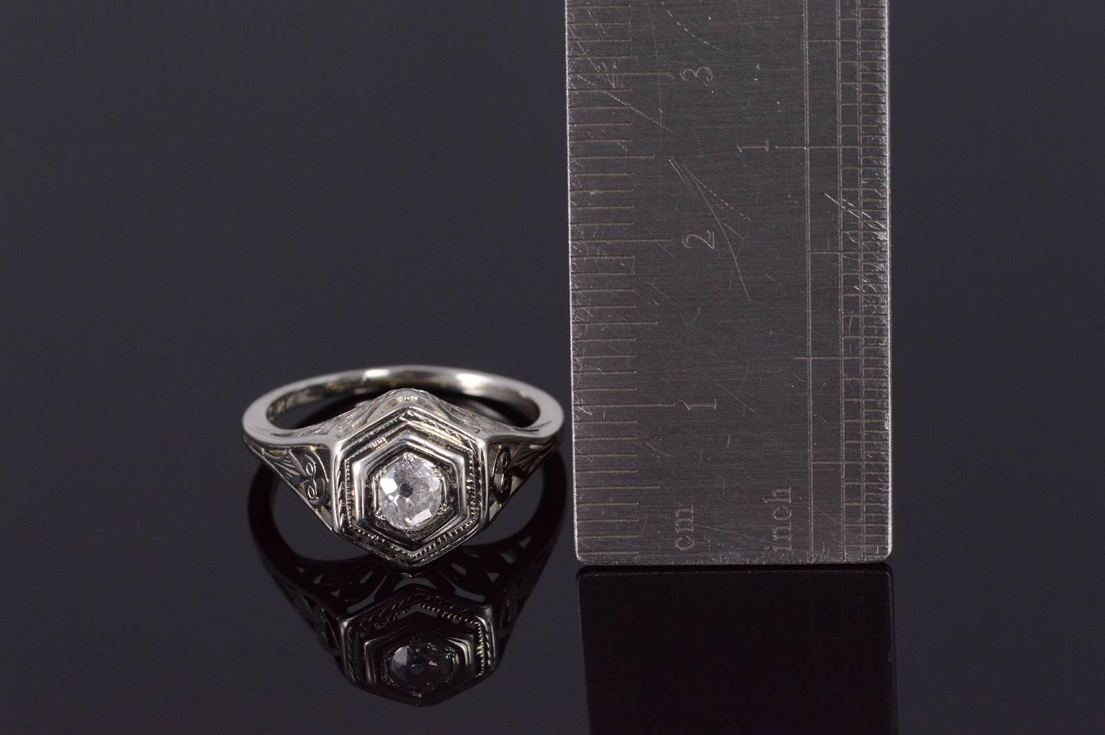 Women's or Men's Classic Art Deco Diamond White Gold Engagement Ring