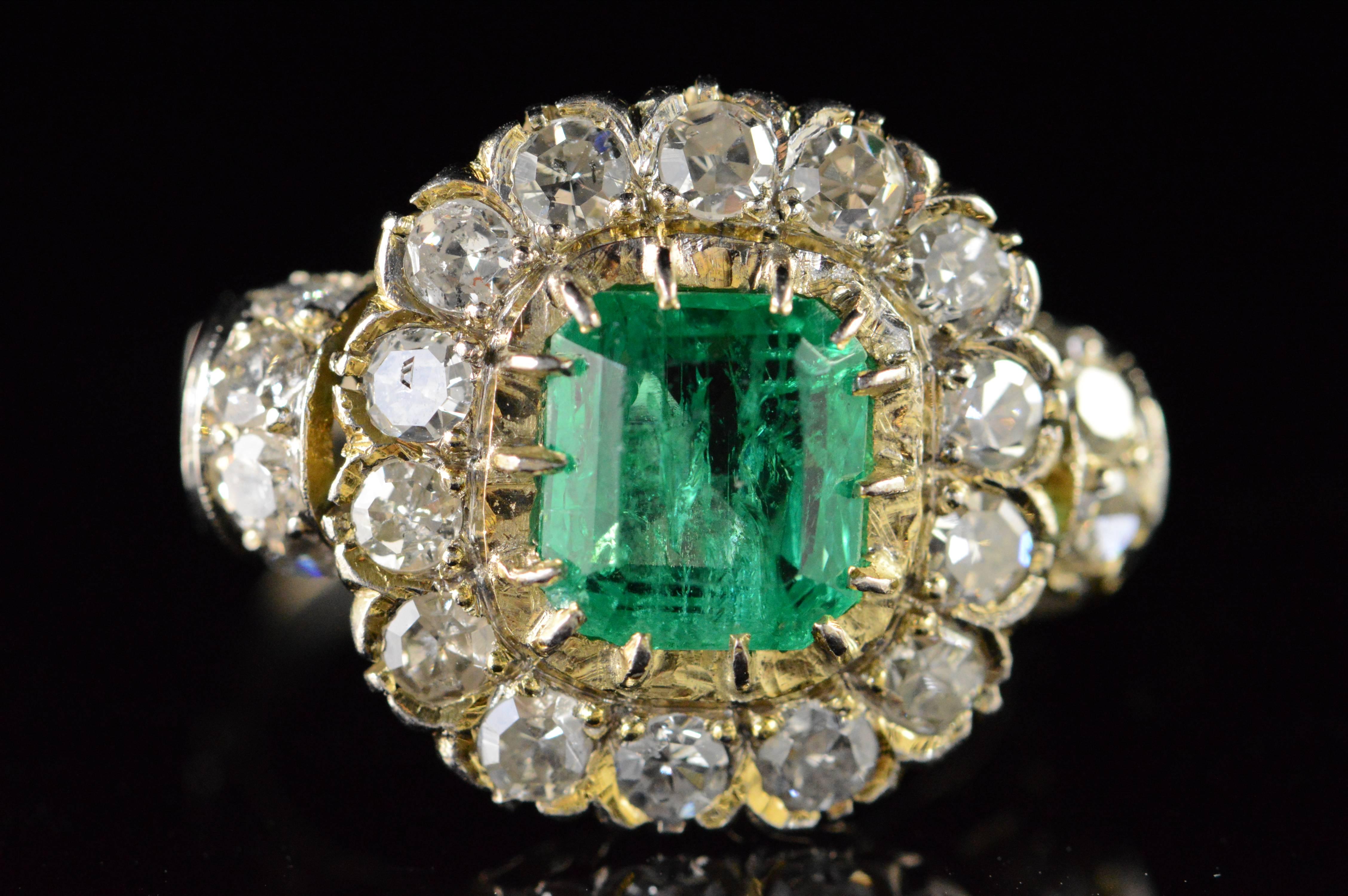 This beautiful handcrafted emerald and diamond ring was created is a fine example of the Victorian era’s style and allure.

·Item: 18K Vic 1.68 CT Emerald 1.32 CTW Mine Cut Diamond Ring - Size 6.75 / White Gold

·Composition: 18k Gold Acid