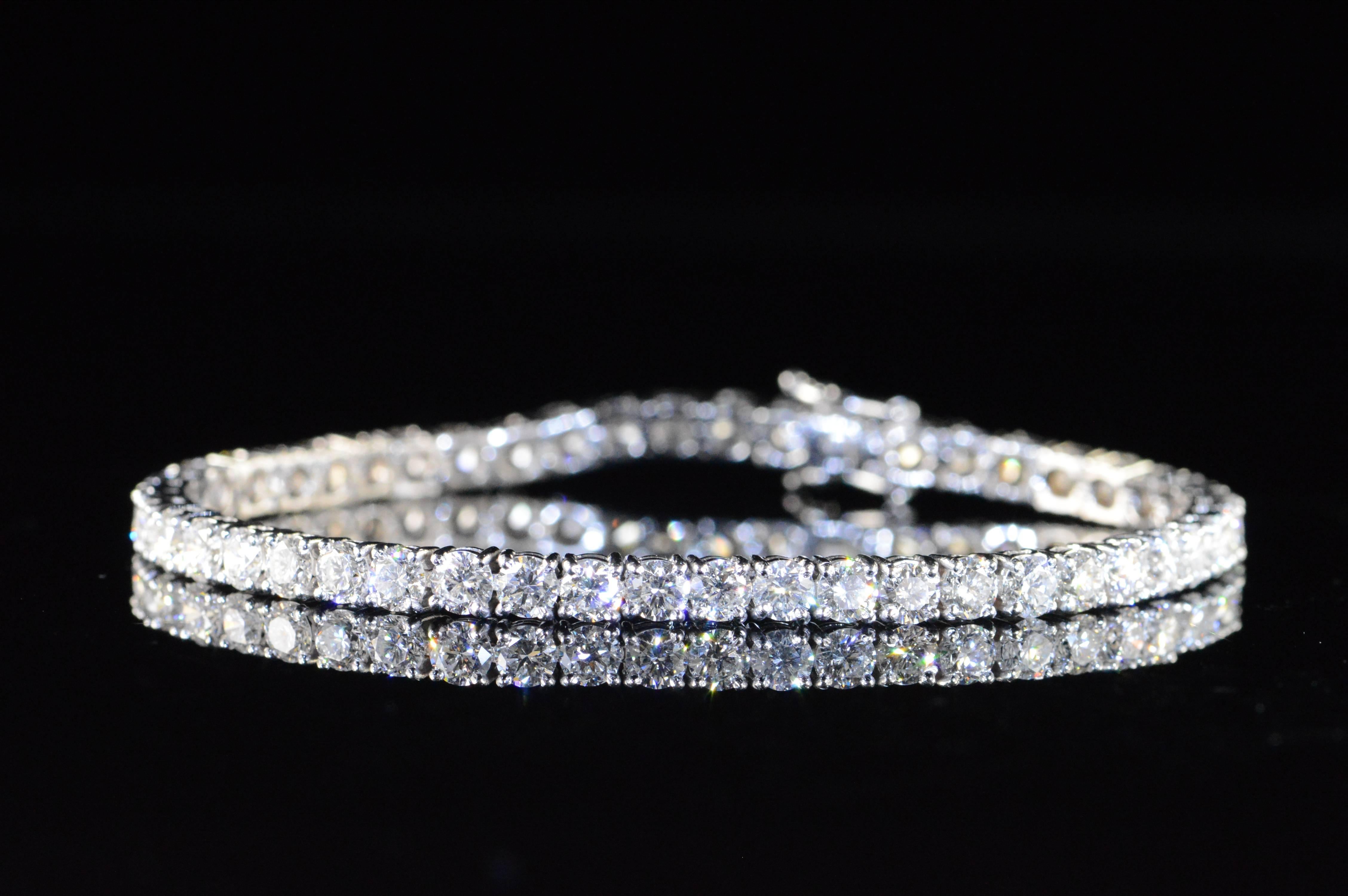 A diamond tennis bracelet is a staple of any woman’s jewelry collection, and this is an exceptional example among tennis bracelets. With over 10 carats of high quality diamonds, this bracelet is guaranteed to turn heads at any event, and its