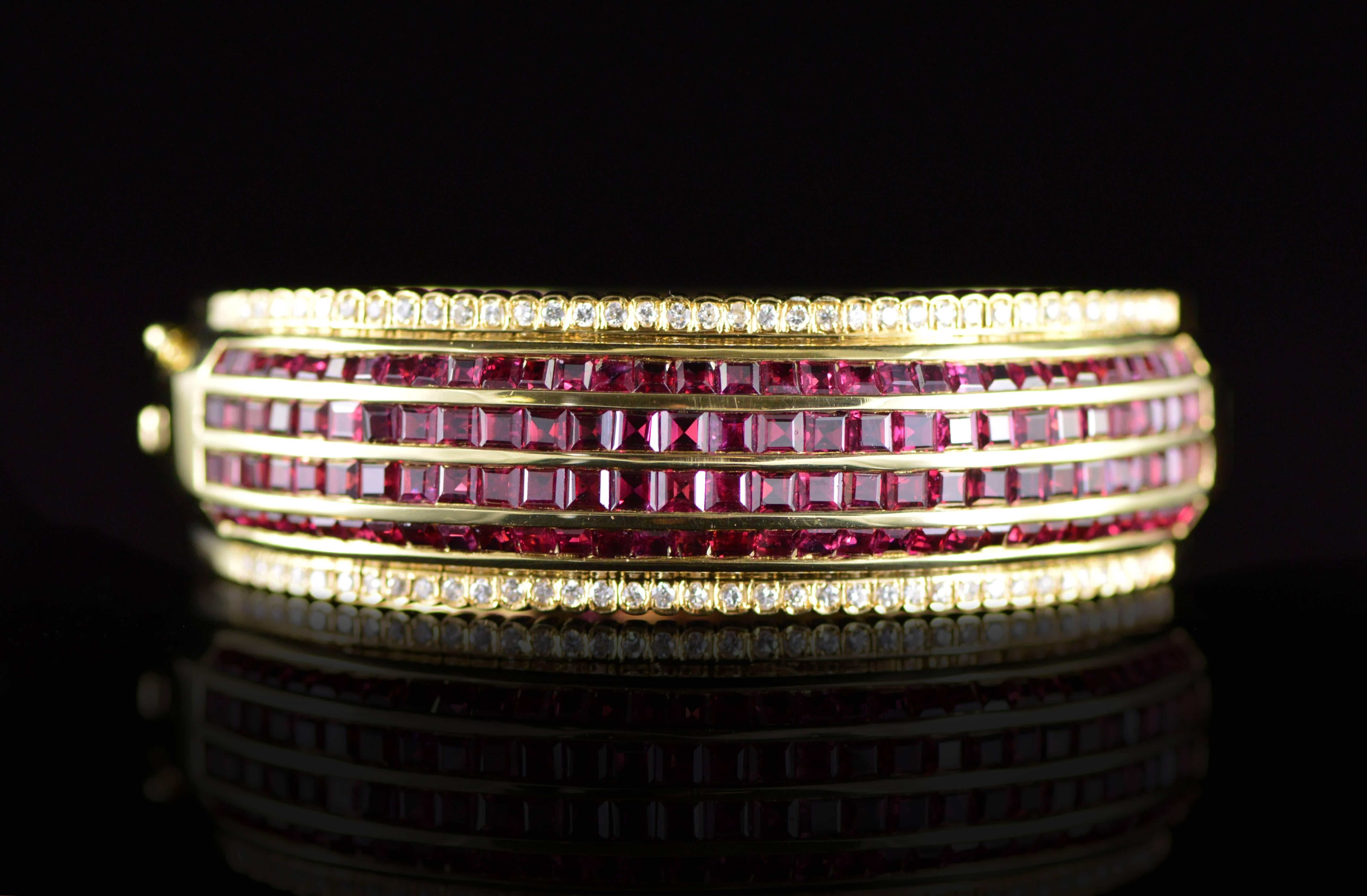 All diamonds are graded according to GIA grading standards.

·Item: 18K 12.25 CTW Diamond Ruby Bangle Statement Bracelet 3.25