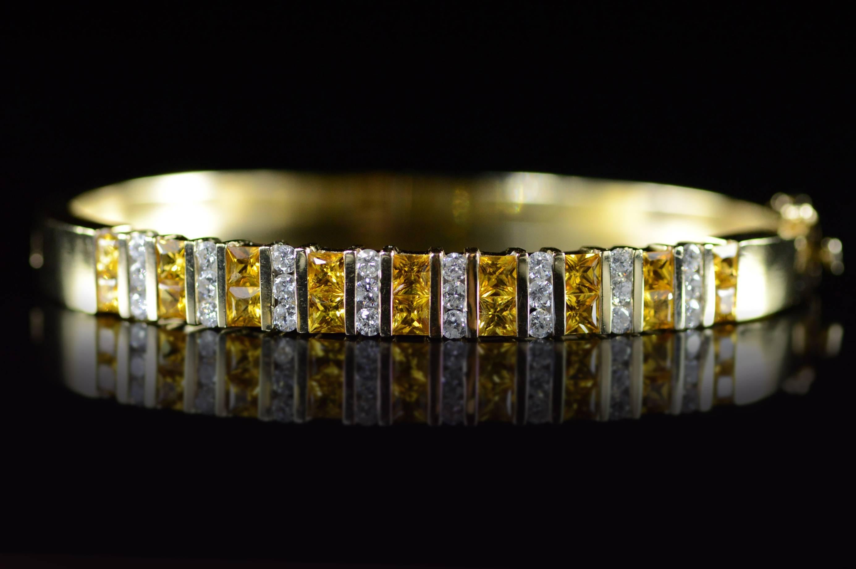All diamonds are graded according to GIA grading standards.

·Item: 14K 5.50 CTW Diamond Yellow Sapphire Bar Set Bangle Bracelet 2.25