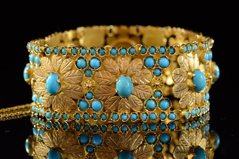 Persian Turquoise Encrusted Gold Flower Link Bracelet at 1stDibs persian gold bracelet