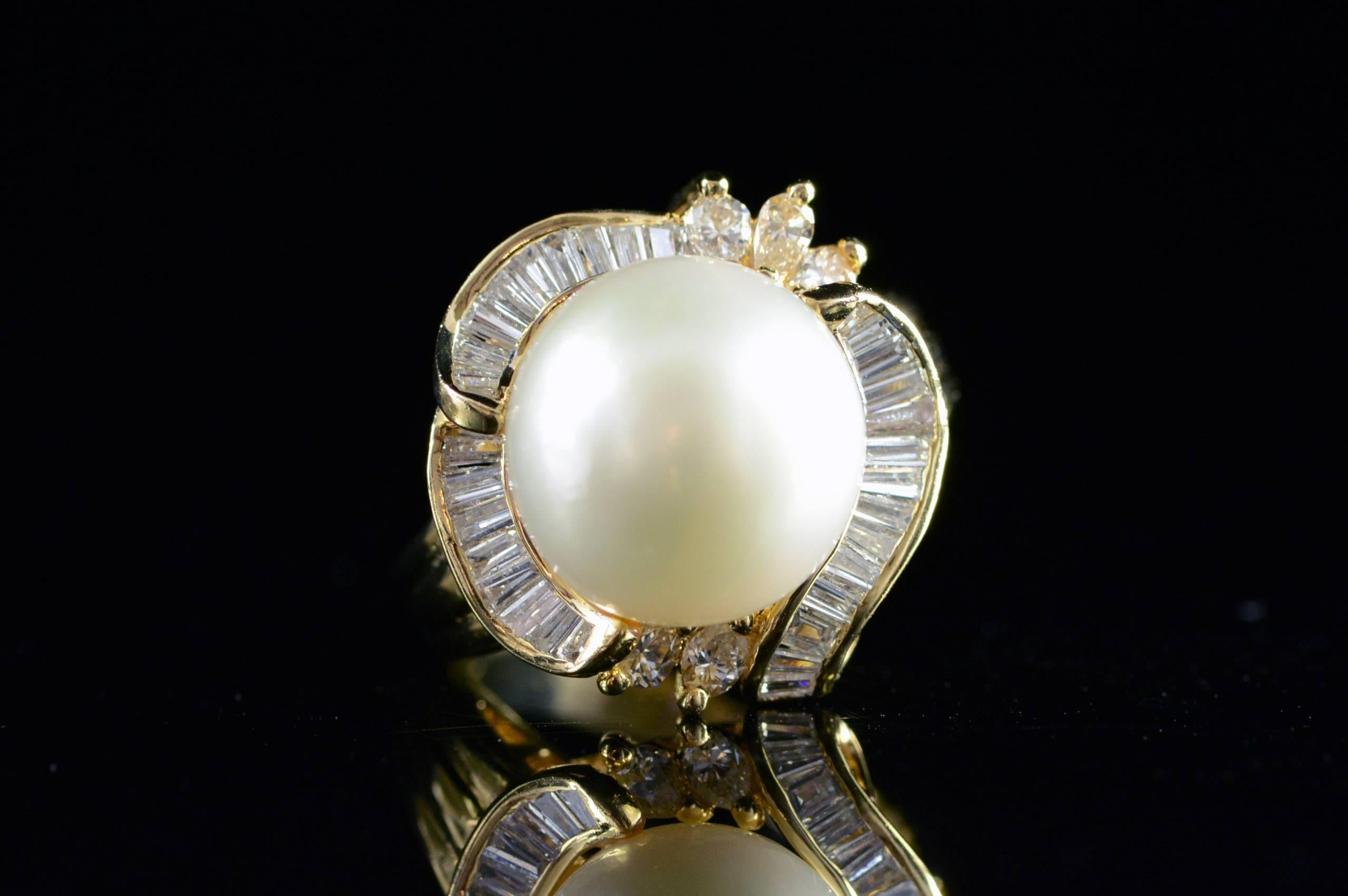 Perle Diamant Halo Gold Ring 4
