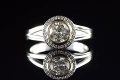 Bezel Set Diamond Halo Engagement Ring