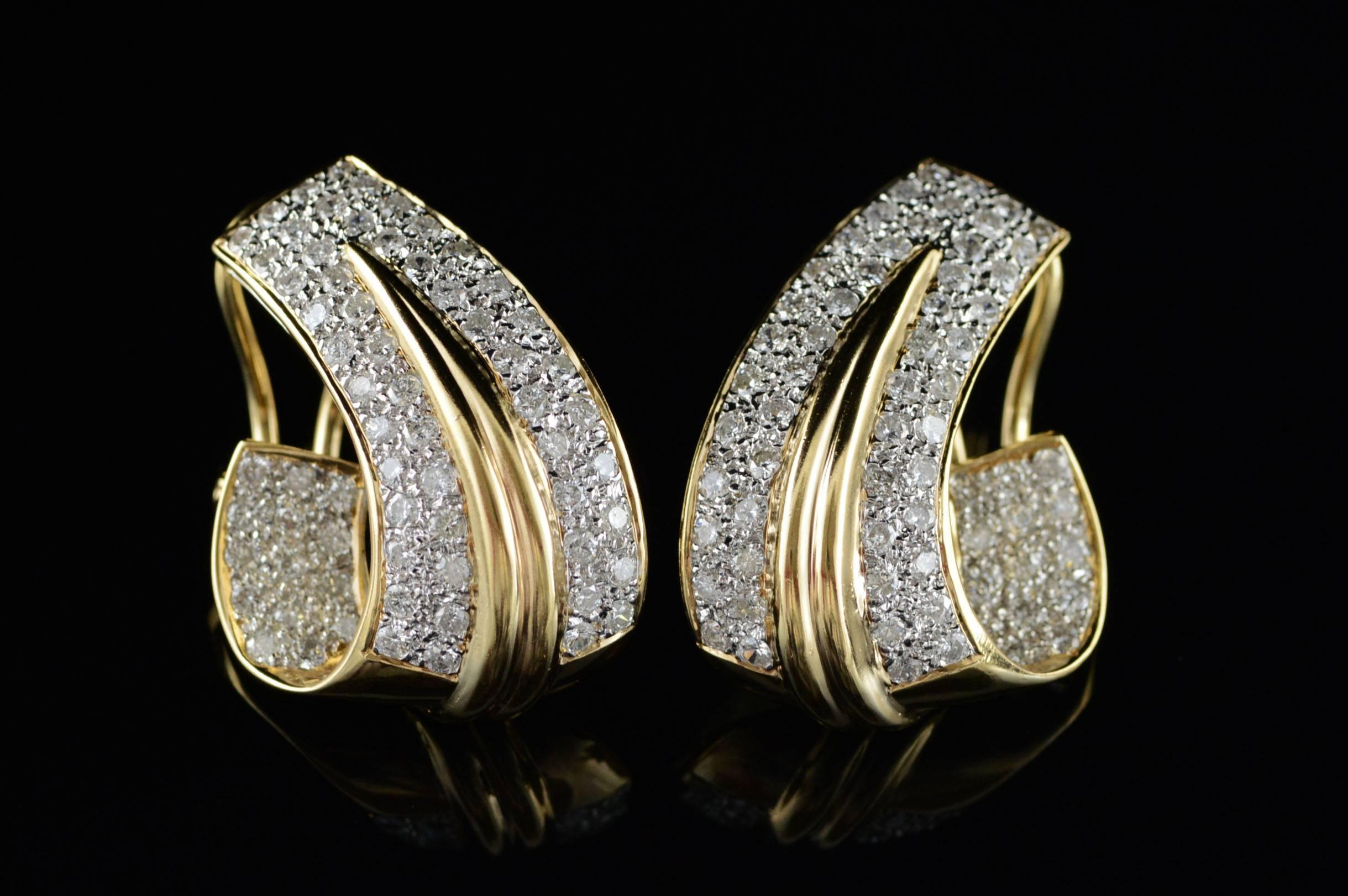 2.00 Carat Total Weight Pave Diamond French Clip Earrings 3