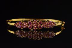 Ruby Gold Filigree Cluster Bangle Bracelet