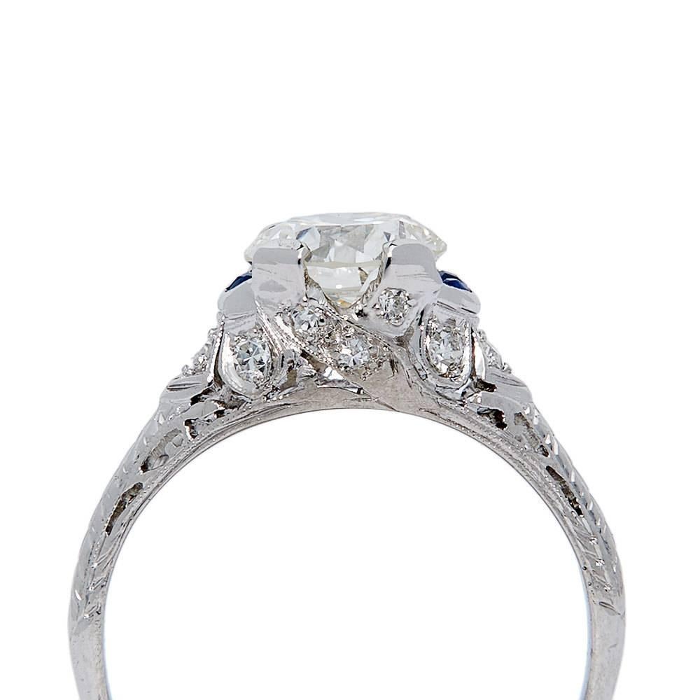 Art Deco GIA Certified 1.47 Carat Sapphire Diamond Platinum Ring In Excellent Condition In Boston, MA