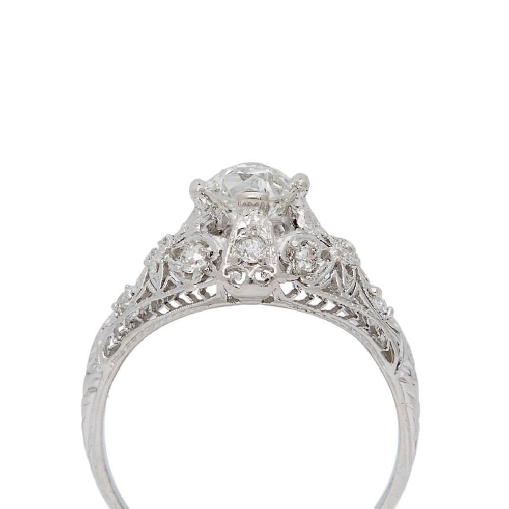 Women's Elaborate Art Deco 1.05 Carat Diamond Platinum Filigree Ring For Sale