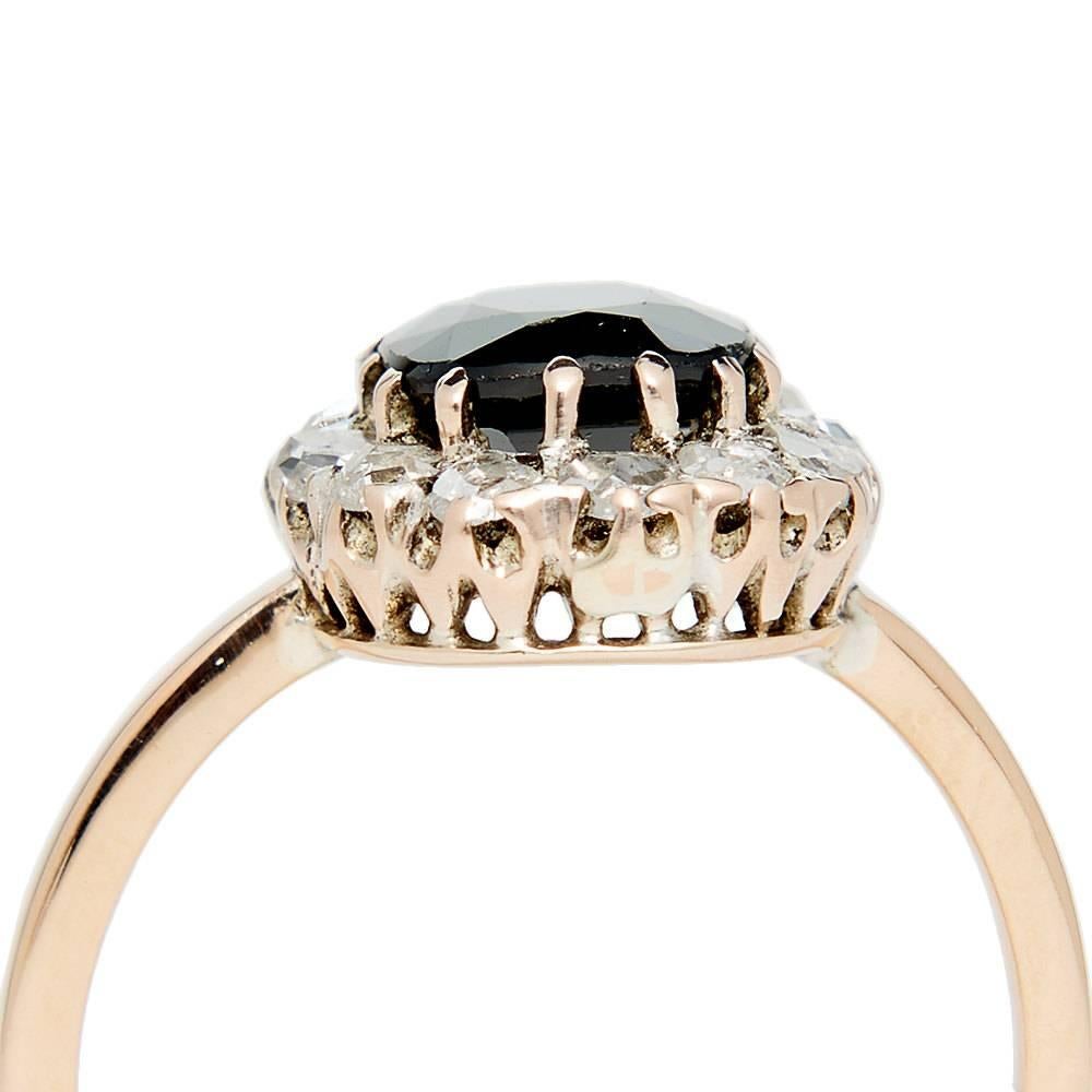 Women's Antique 2.85 Carat Sapphire Rose Cut Diamond Gold Engagement Ring