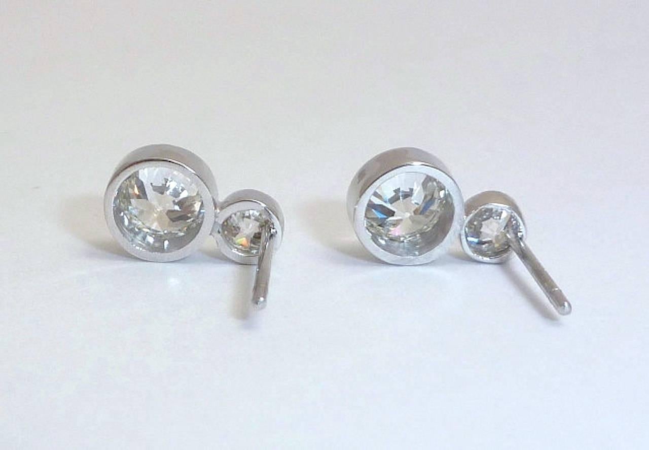 Women's Handmade 2.10 Carat Bezel Set Old European Cut Diamonds Platinum Stud Earrings