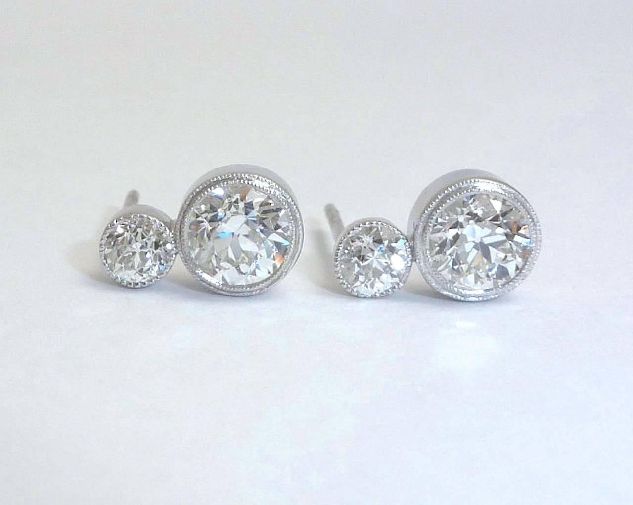 Beacon Hill Jewelers Presents:

A pair of handmade old European cut diamond stud earrings in luxurious platinum. Set with four perfectly matched old European cut diamonds, these earrings are entirely handmade by us in our Boston Massachusetts