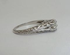 Art Deco Hand Engraved Orange Blossom Diamond Platinum Engagement Ring