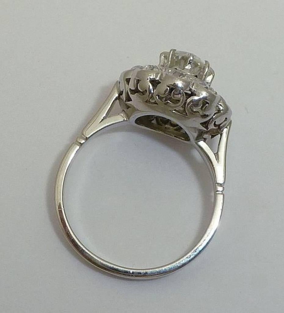 Women's French Art Deco 1.52 Carat Diamond Platinum Engagement Ring