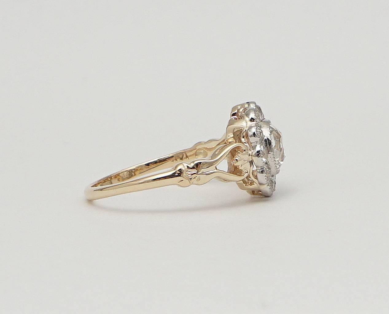 Women's Edwardian 1.12 Carat Old European Cut Diamond Gold Platinum Engagement Ring