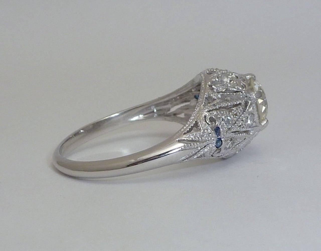 Art Deco 1.01 Carat Diamond Sapphire Platinum Butterfly Ring  For Sale